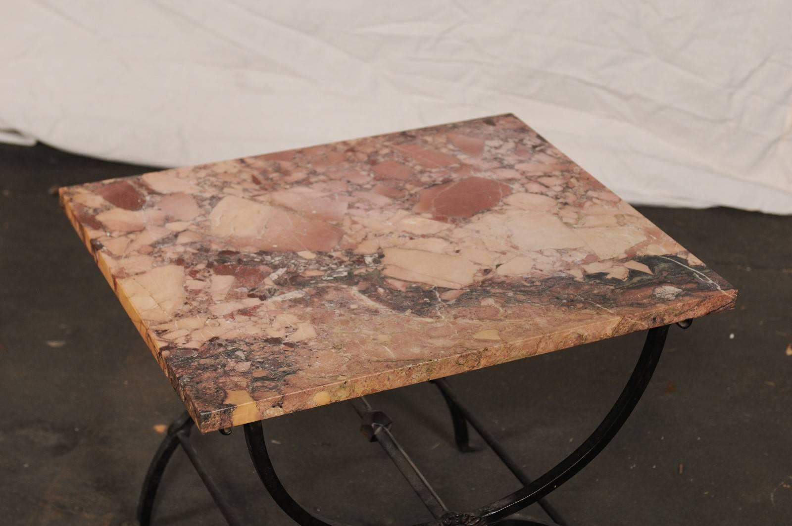 Early 20th Century Iron Side Table with Marble Top 1