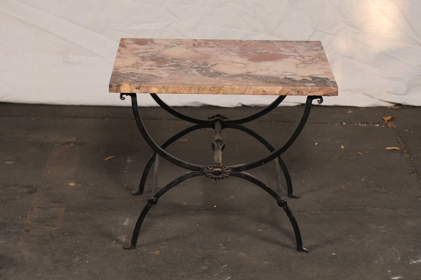 Early 20th Century Iron Side Table with Marble Top 2