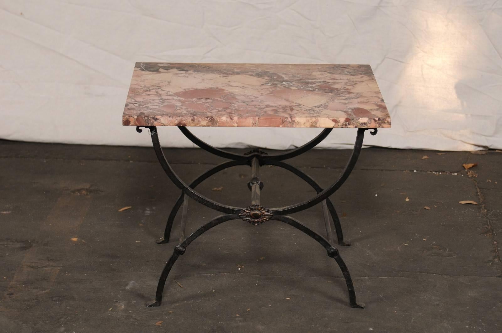 Early 20th Century Iron Side Table with Marble Top 4