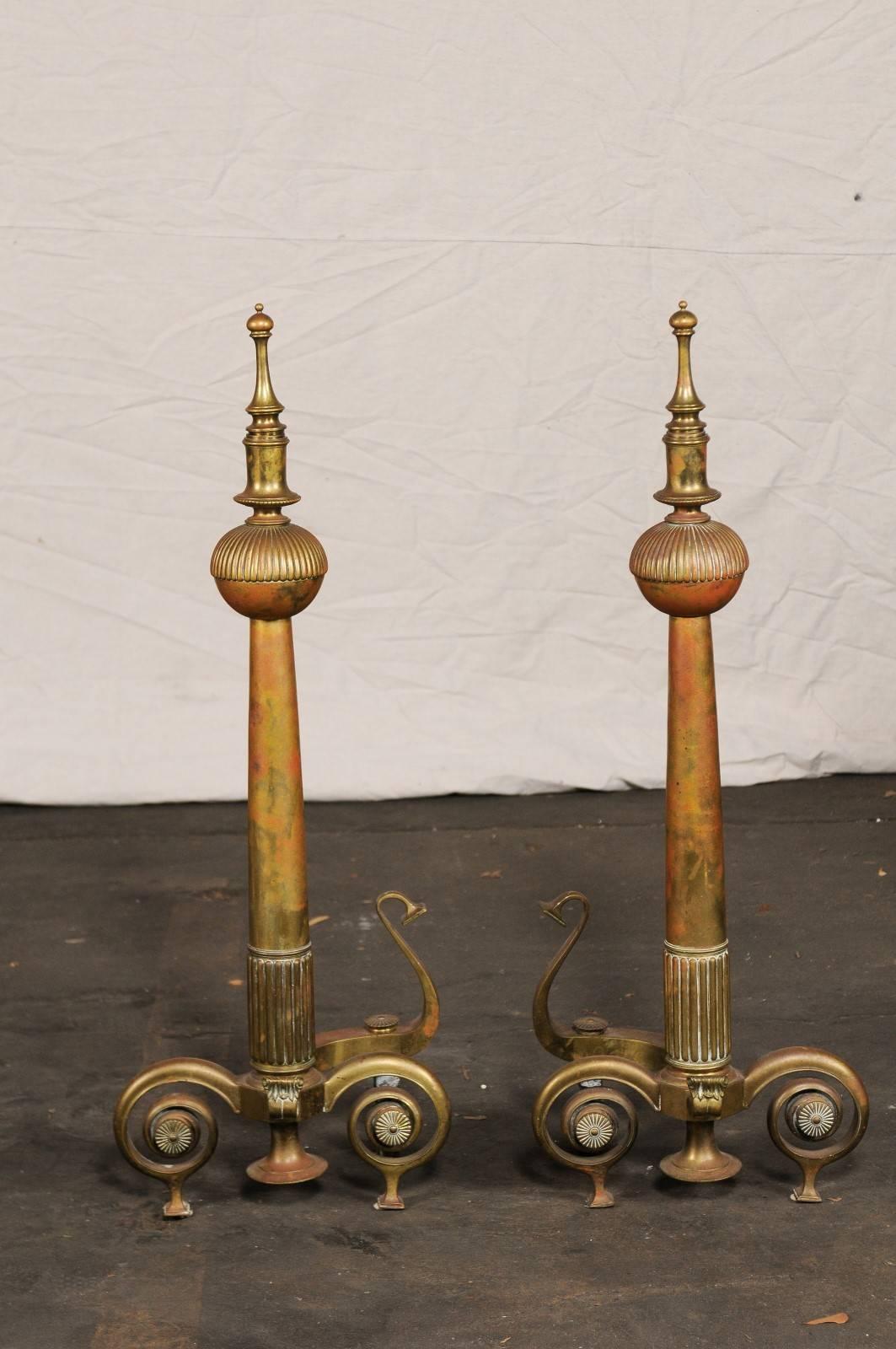 Pair of Large English Andirons with Beautifully Shaped Finials, circa 1880-1900 In Good Condition For Sale In Atlanta, GA