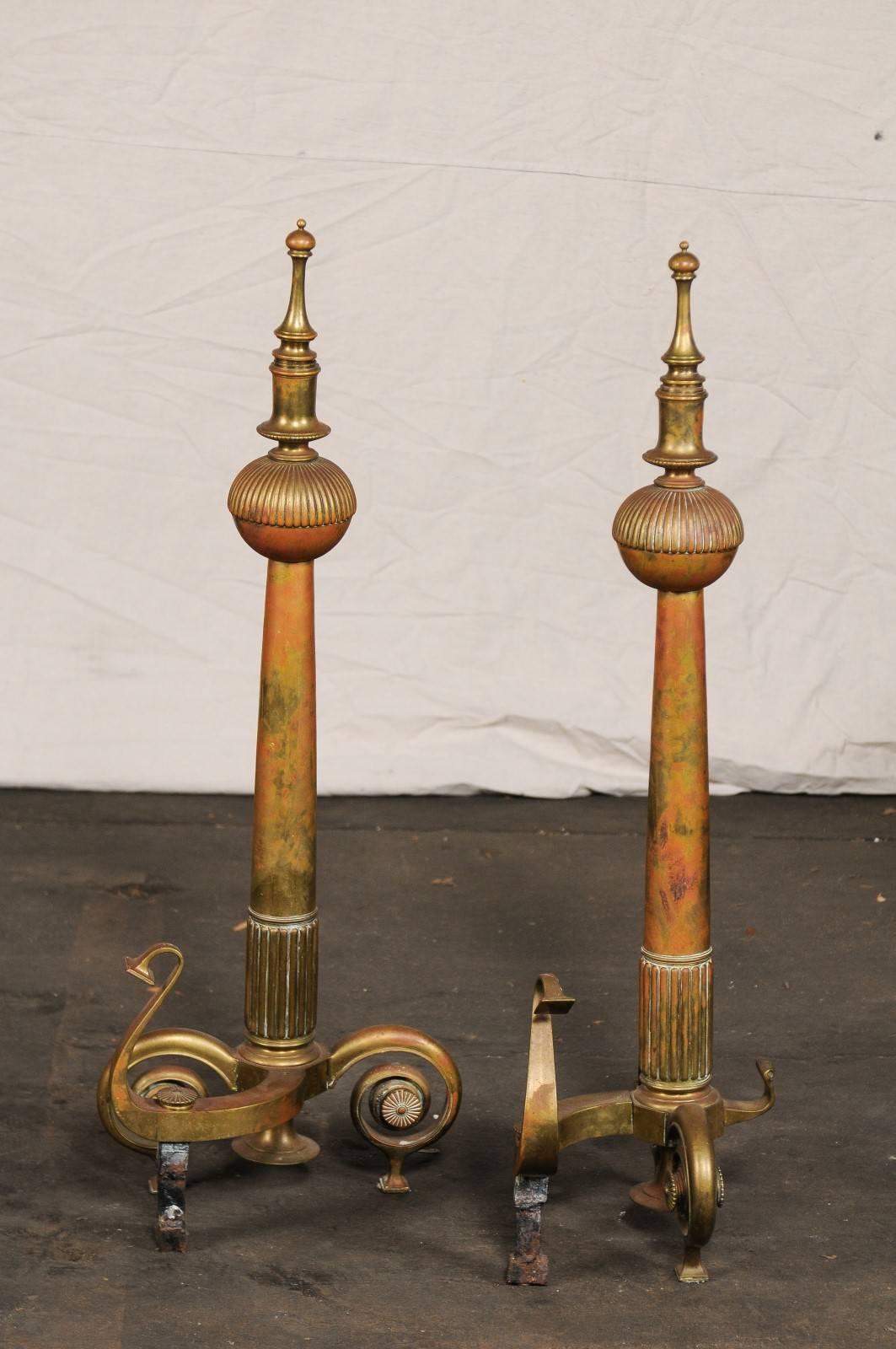 Pair of Large English Andirons with Beautifully Shaped Finials, circa 1880-1900 For Sale 2