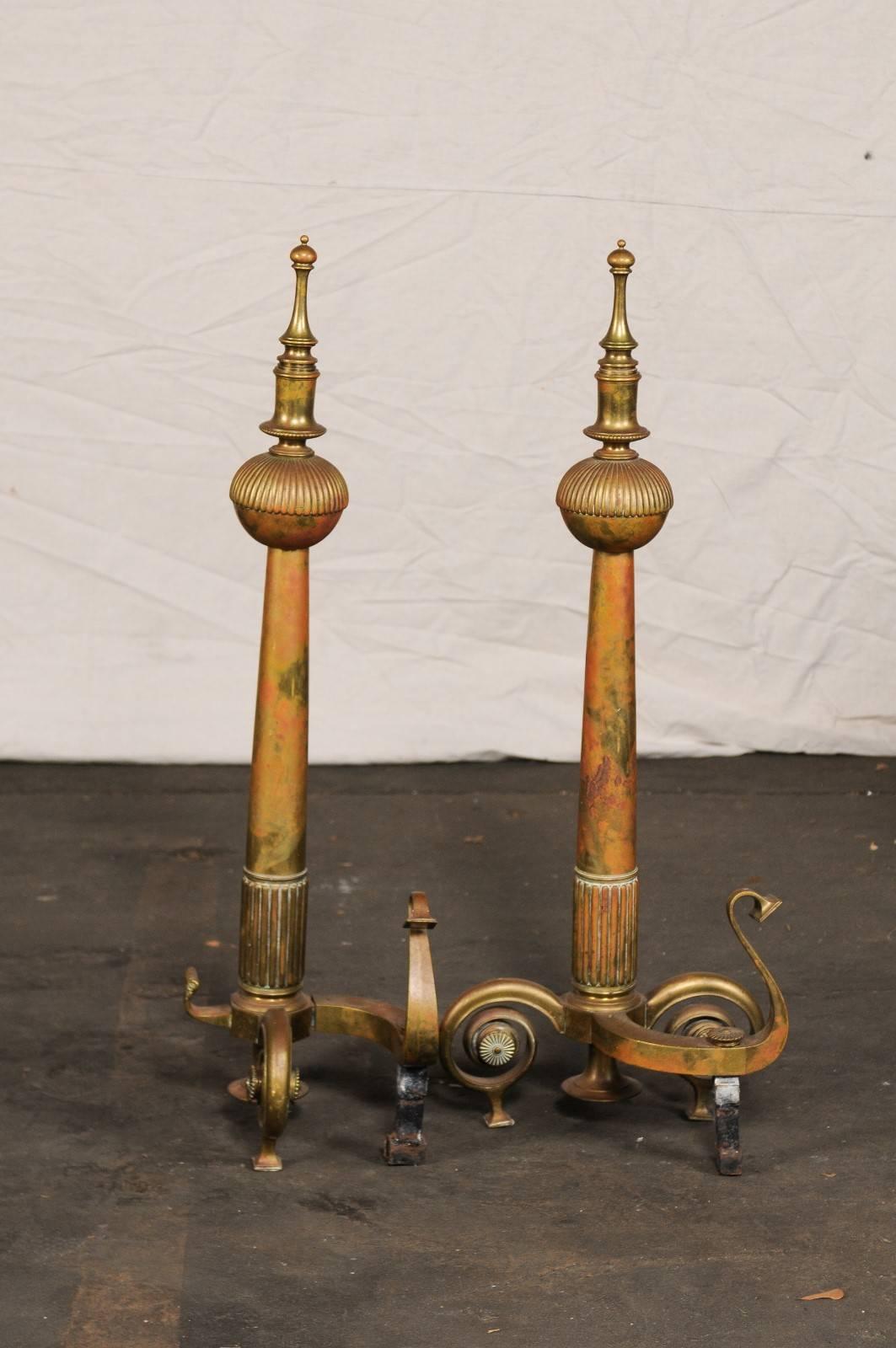 Pair of Large English Andirons with Beautifully Shaped Finials, circa 1880-1900 For Sale 3