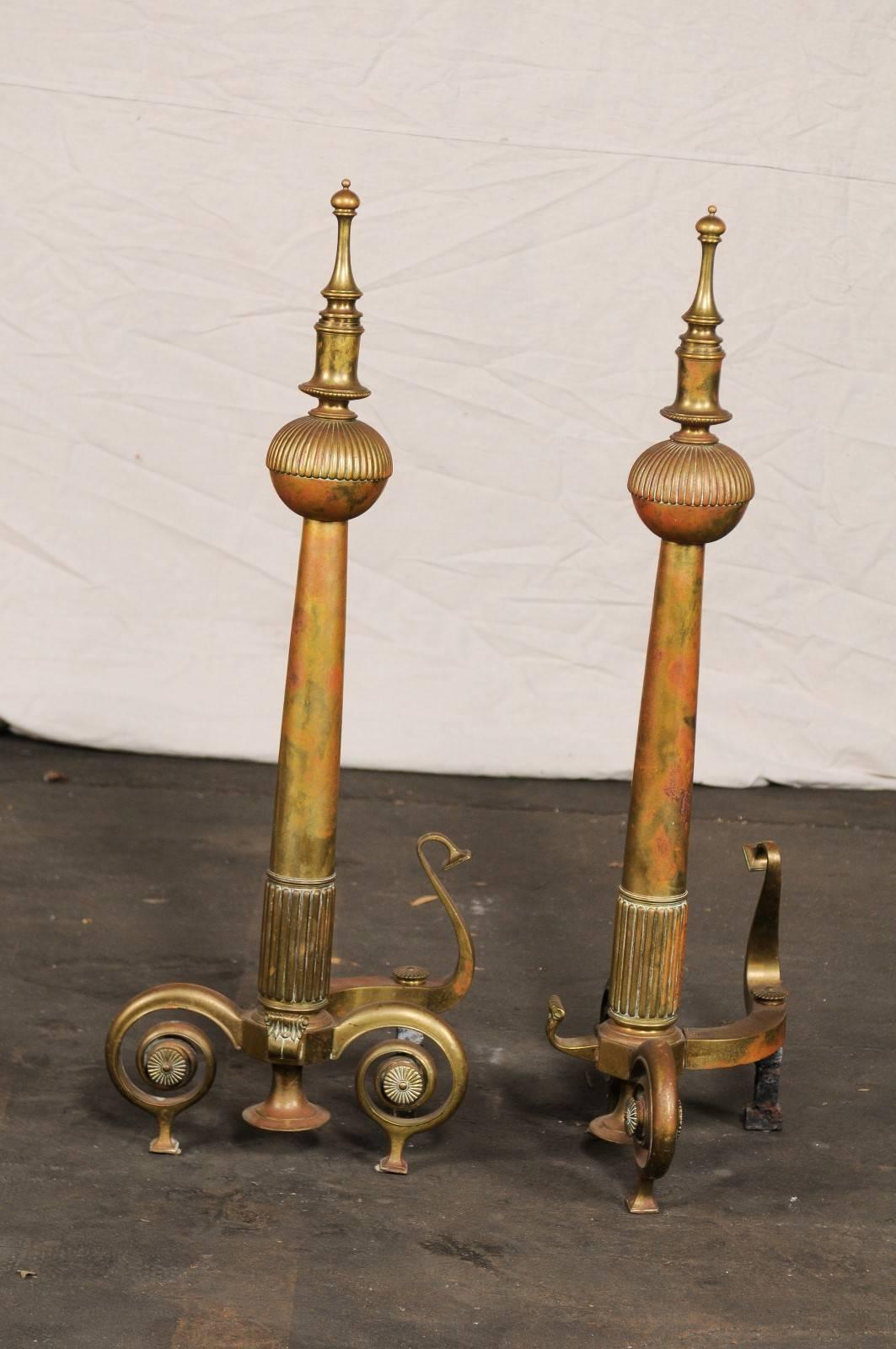 Pair of Large English Andirons with Beautifully Shaped Finials, circa 1880-1900 For Sale 4