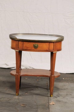 Grosfeld House Marble Top Oval Table with Bronze Gallery and One Drawer