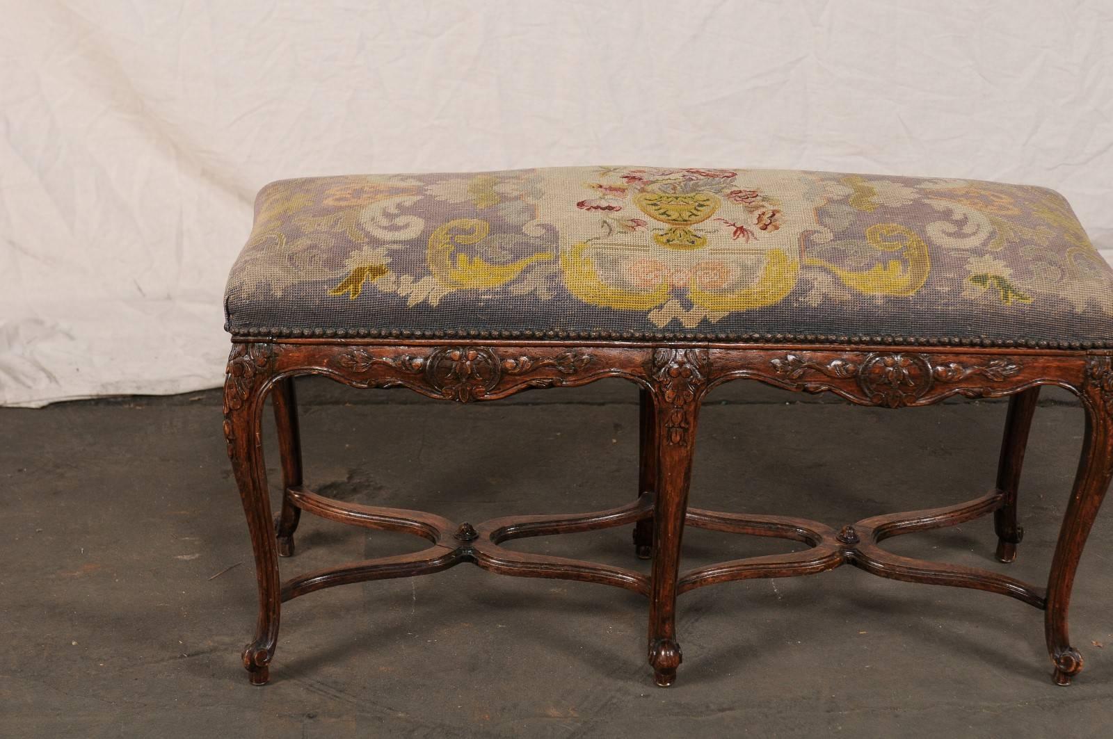 19th-20th Century French Louis XV Style Needlepoint Bench In Good Condition In Atlanta, GA