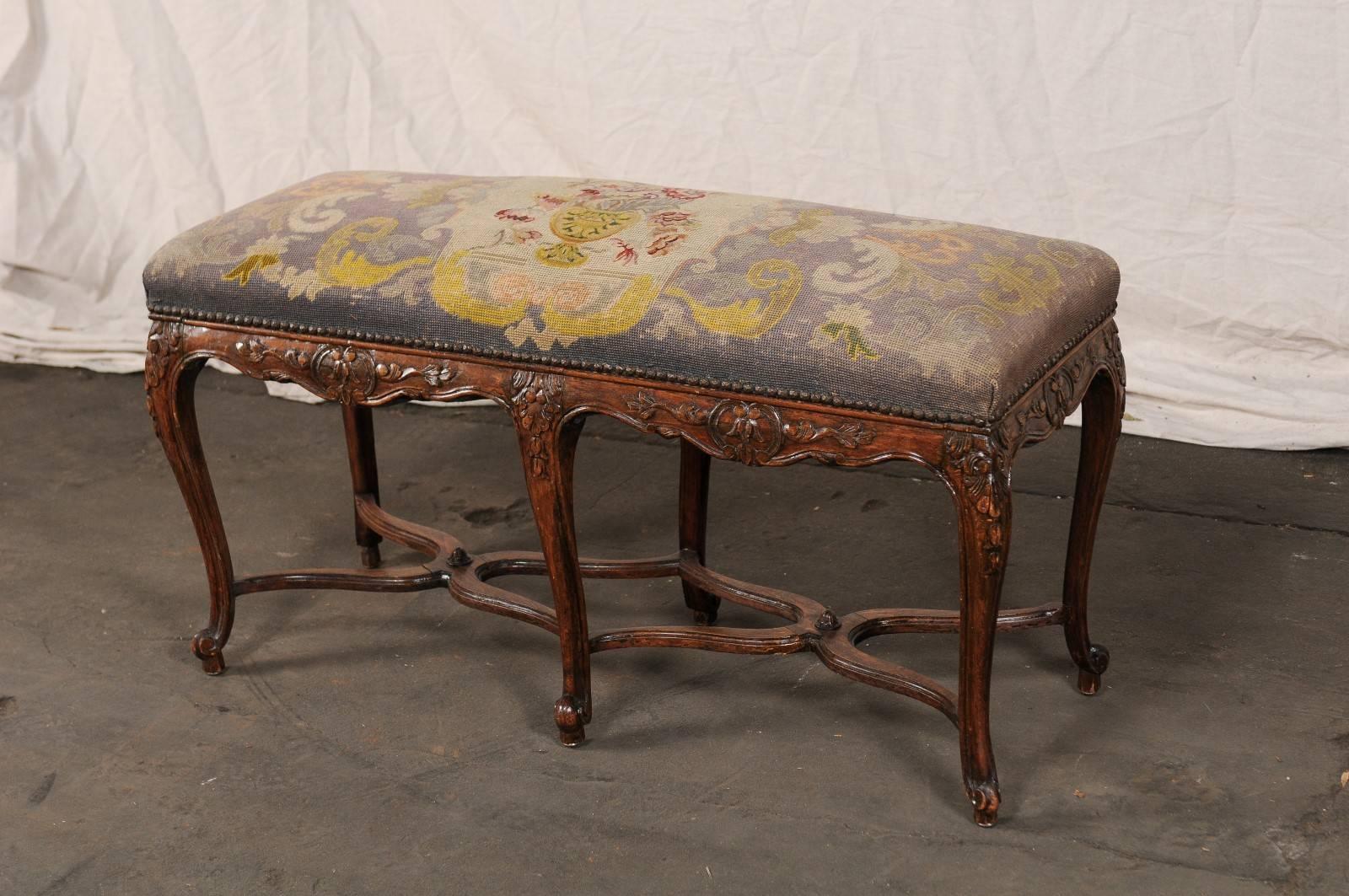 19th Century 19th-20th Century French Louis XV Style Needlepoint Bench