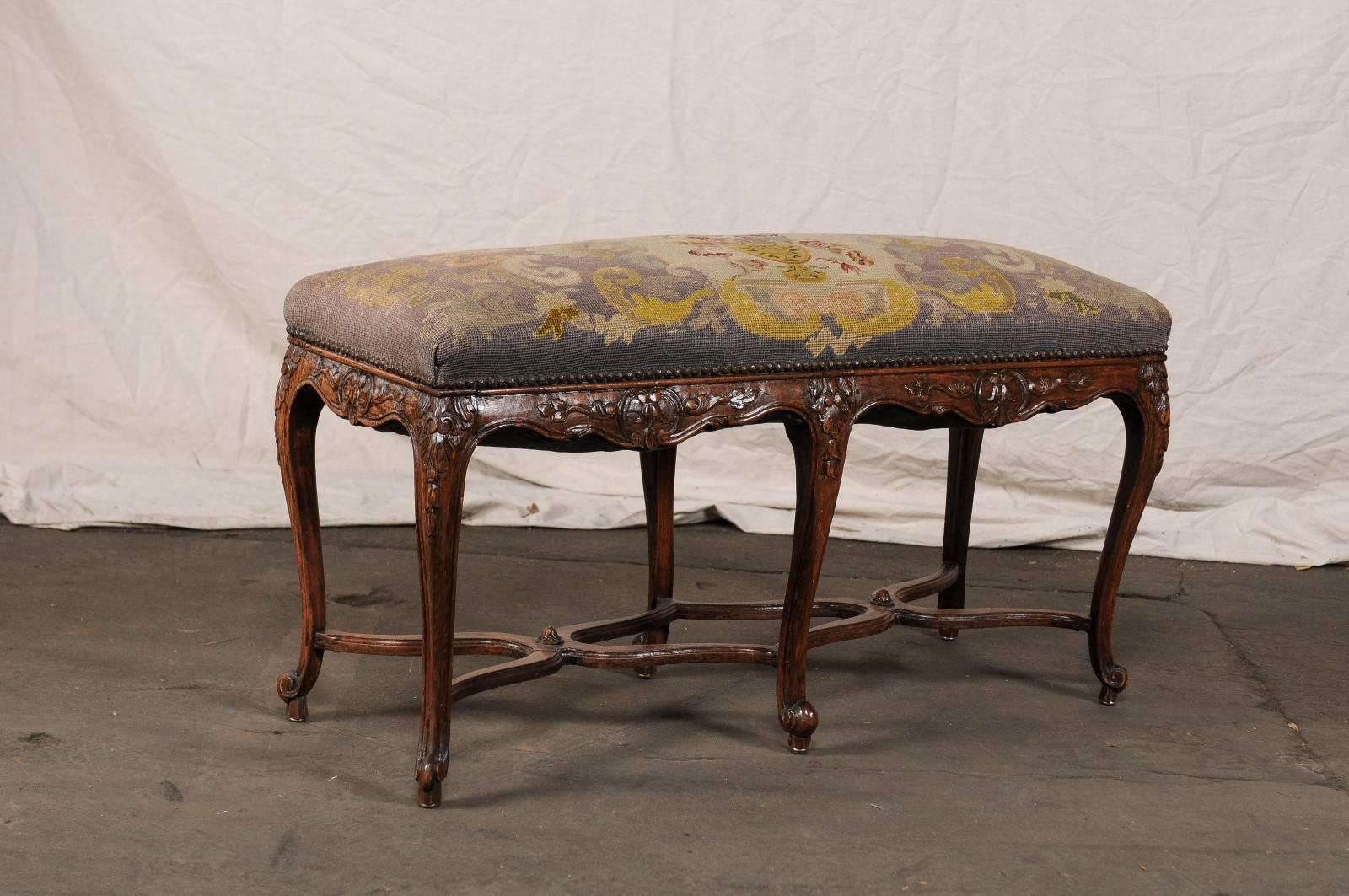 Wood 19th-20th Century French Louis XV Style Needlepoint Bench