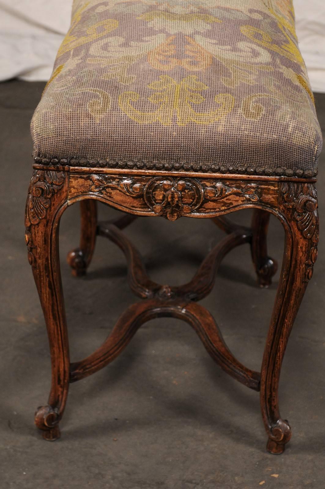 19th-20th Century French Louis XV Style Needlepoint Bench 1