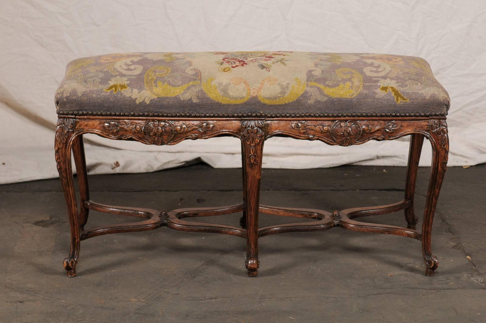 19th-20th Century French Louis XV Style Needlepoint Bench 2