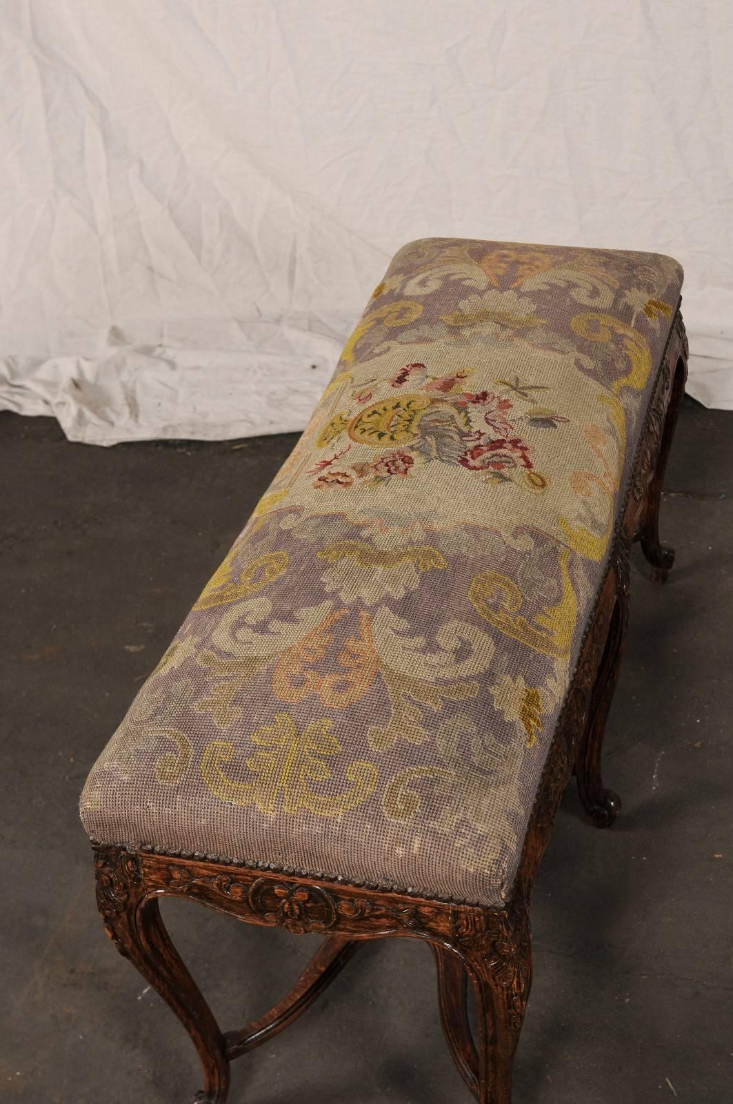 19th-20th Century French Louis XV Style Needlepoint Bench 4