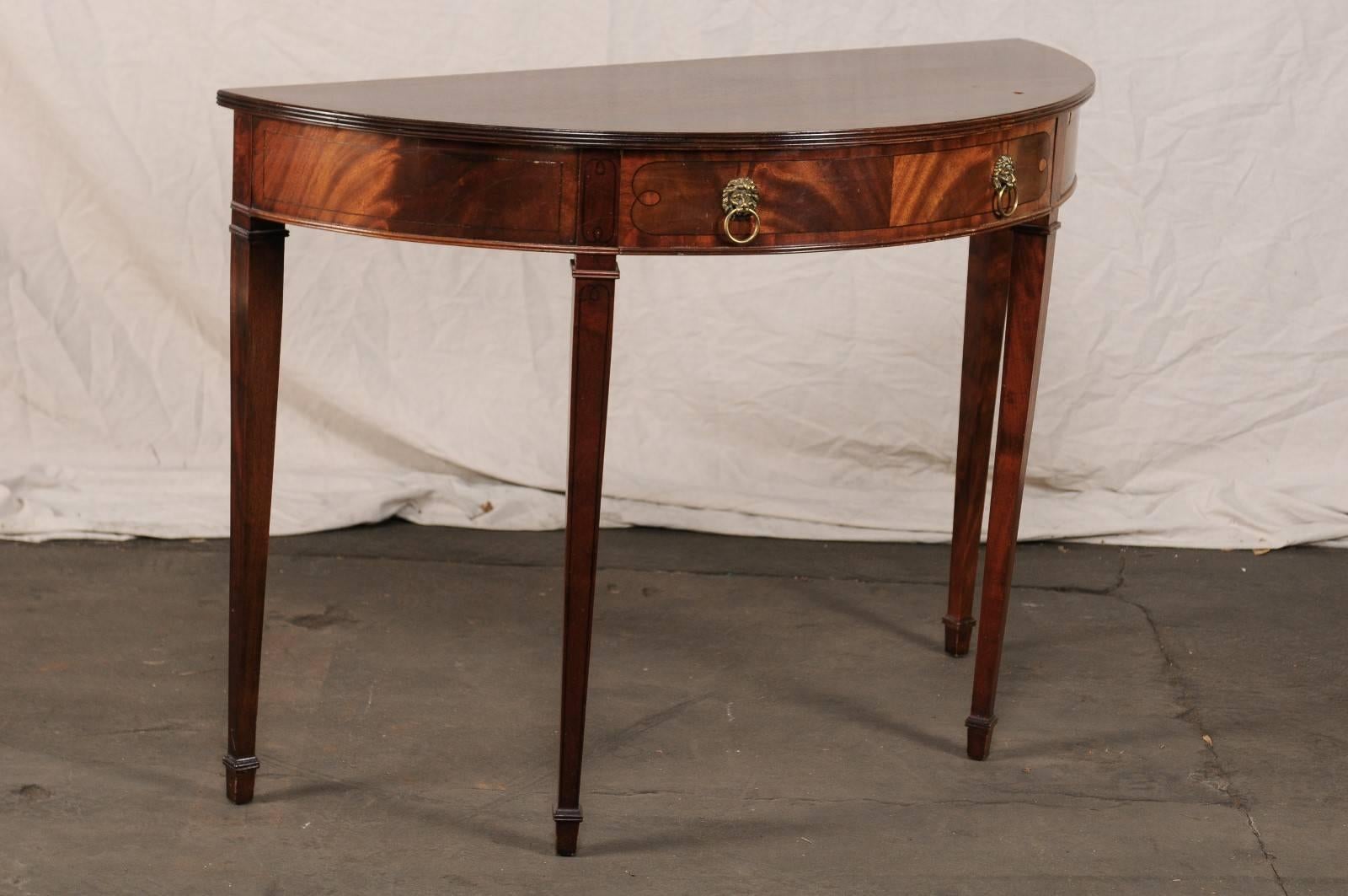 20th Century American in the Style of Sheraton Mahogany Demilune Console 2