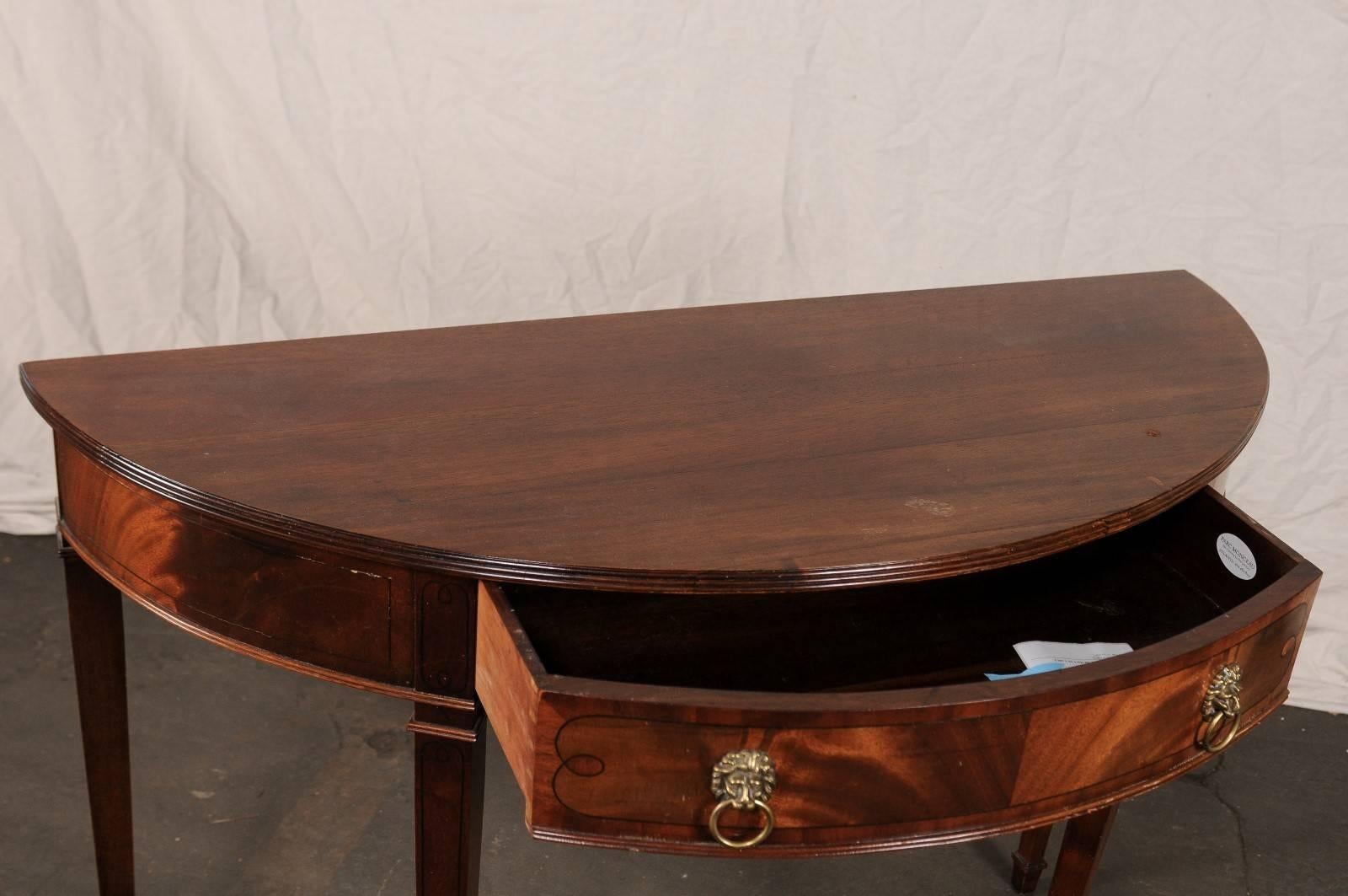 20th Century American in the Style of Sheraton Mahogany Demilune Console 5