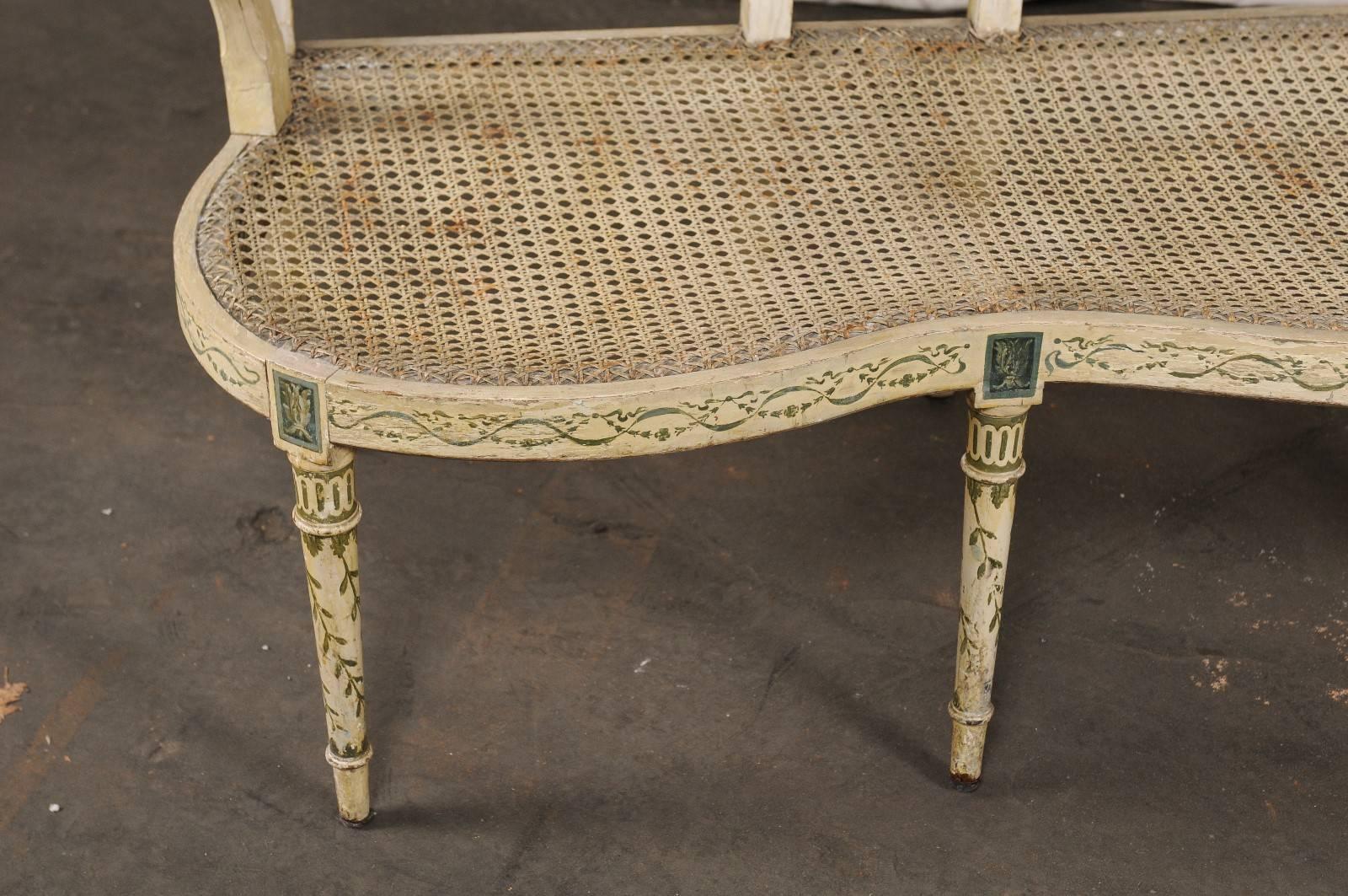 19th Century English Sheraton Painted Decorated and Caned Settee 5