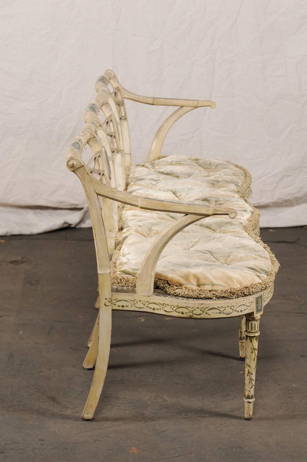 19th Century English Sheraton Painted Decorated and Caned Settee 6