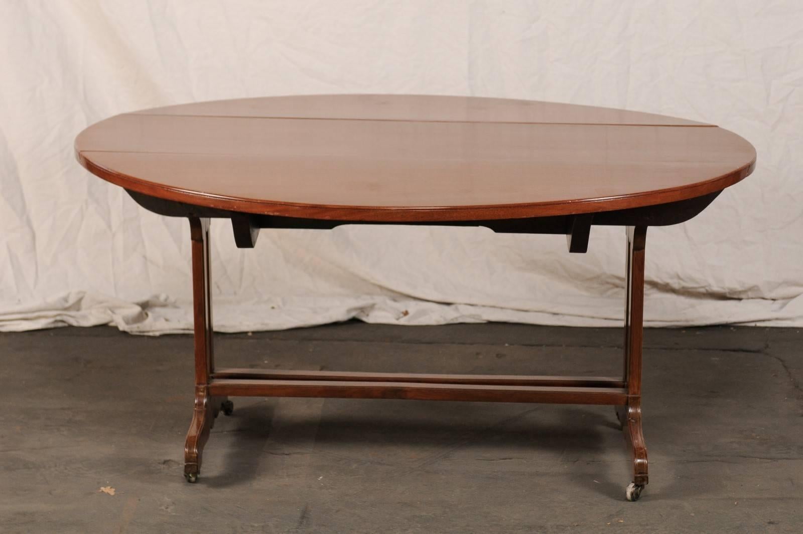 Late 19th Century Drop-Leaf Table, Trestle Form Base with Casters For Sale 3