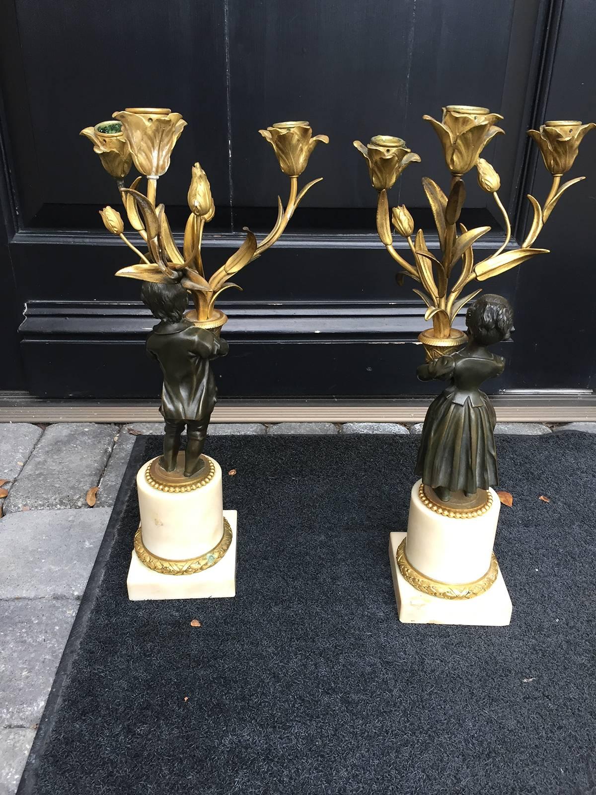 Pair of Continental 19th Century Gilt Bronze Boy and Girl Candelabras 4