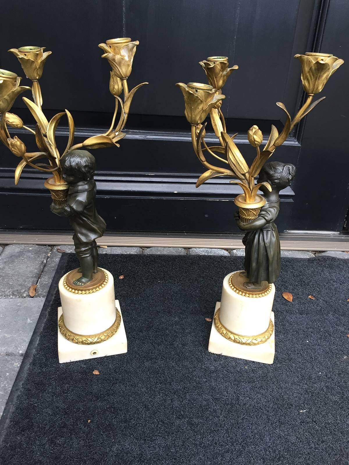 Pair of Continental 19th Century Gilt Bronze Boy and Girl Candelabras 7