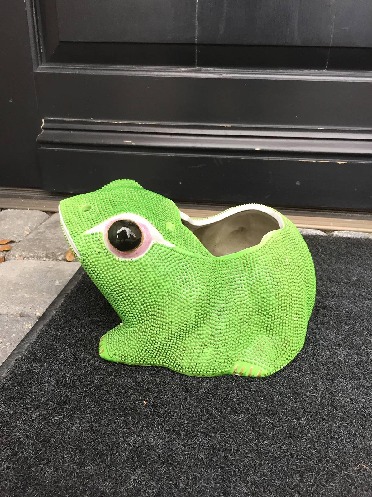 Porcelain 20th Century Green Frog Planter, Possibly Chinese