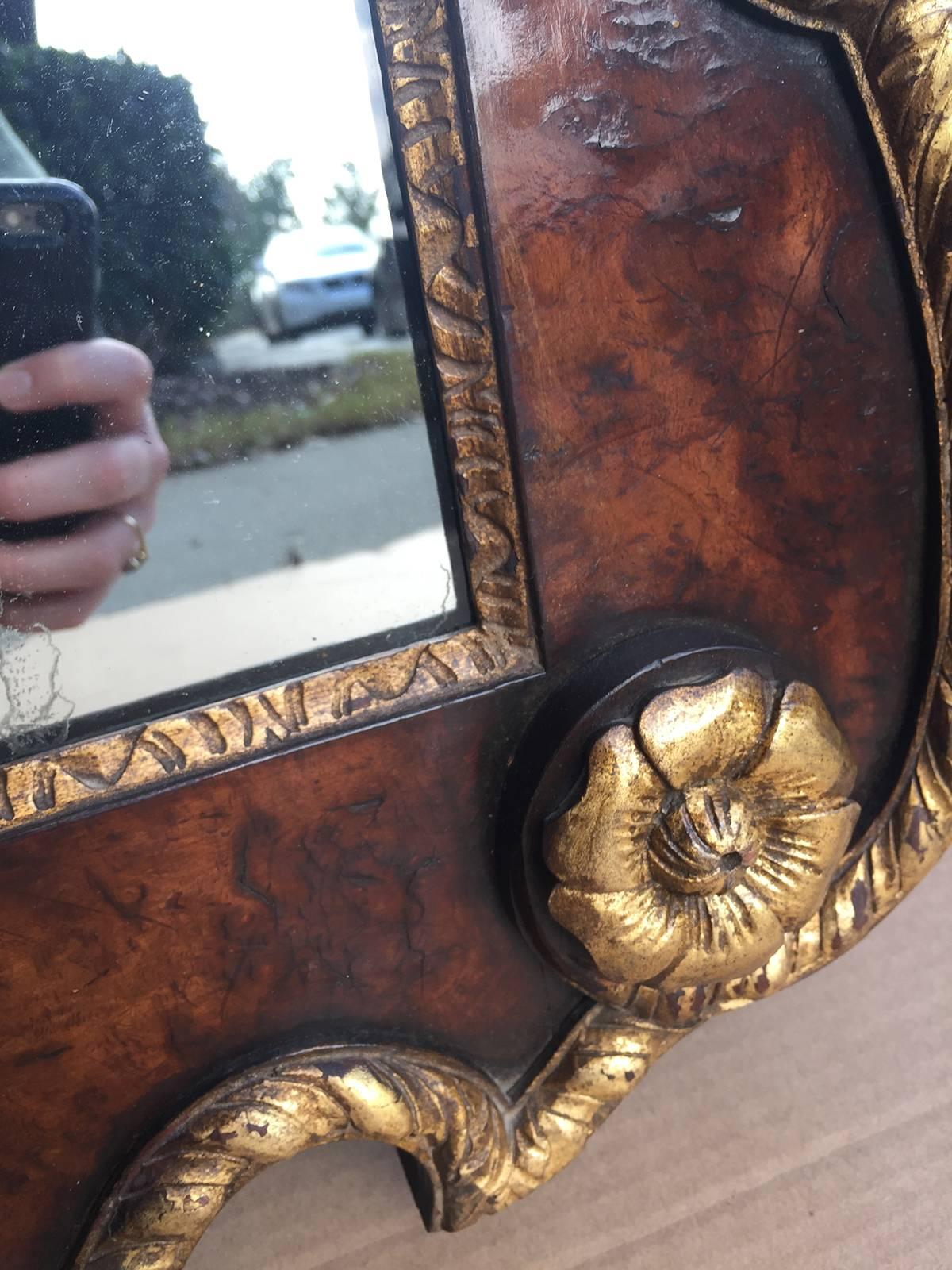 George II Style Burled Walnut and Parcel Gilt Mirror, circa 1900 2