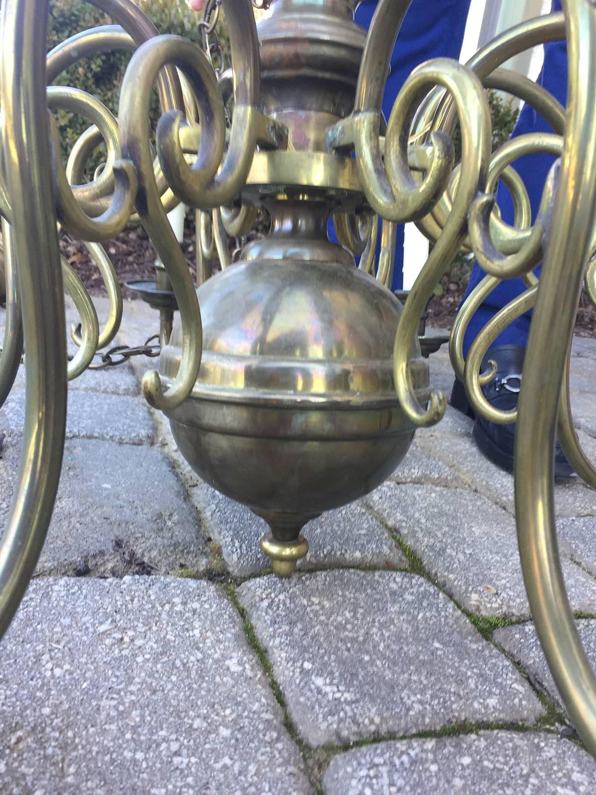 Late 19th Century Dutch Brass Eight-Light Chandelier 1