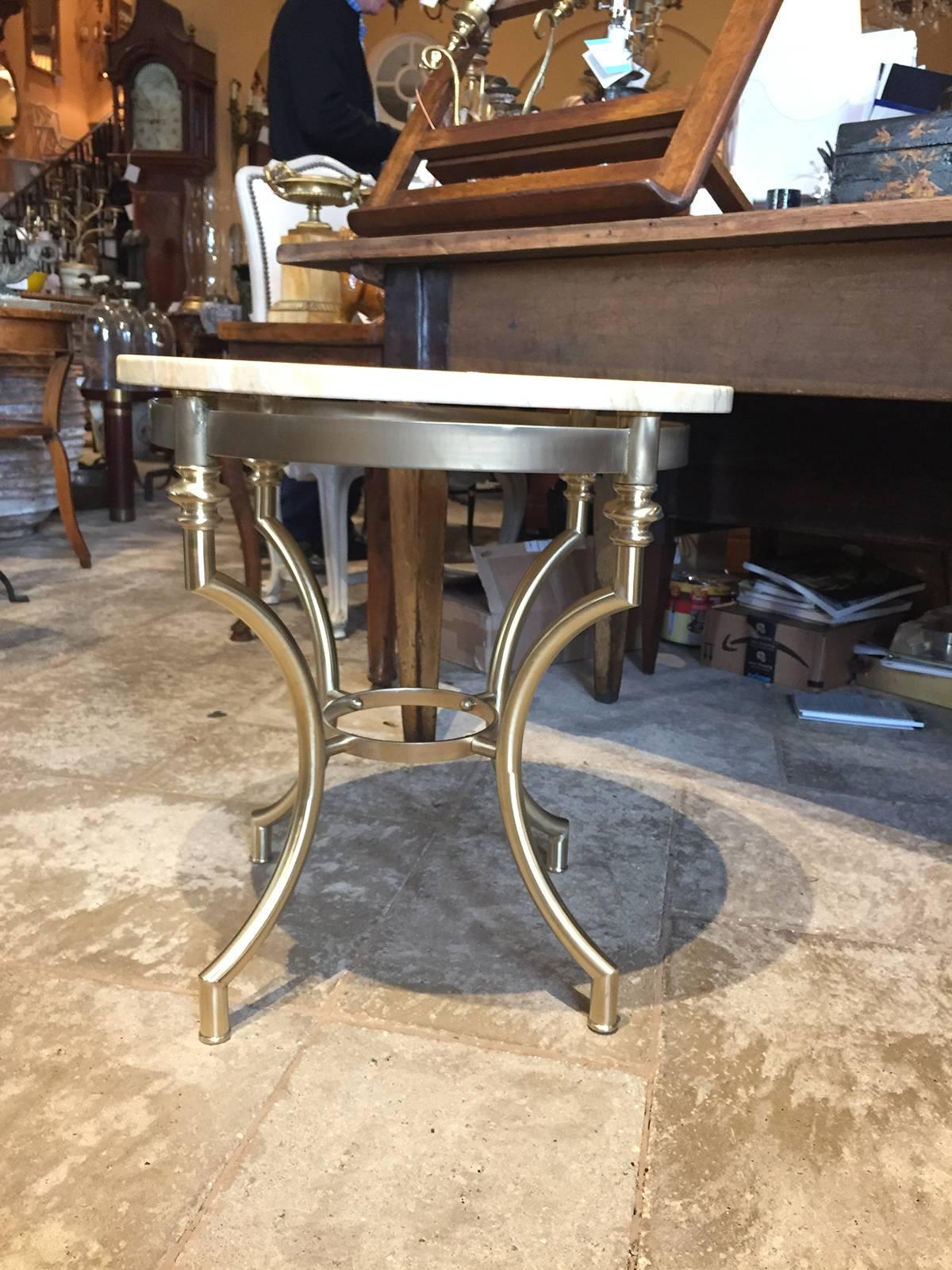 Mid Century c.1970's Italian Marble Top Table, Polished Brass Base