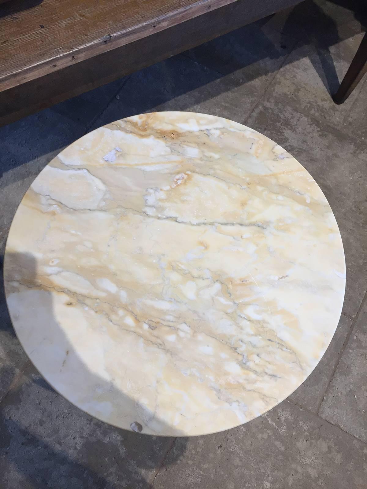 Midcentury Italian Marble Top Table, Polished Brass Base, circa 1970s In Good Condition In Atlanta, GA
