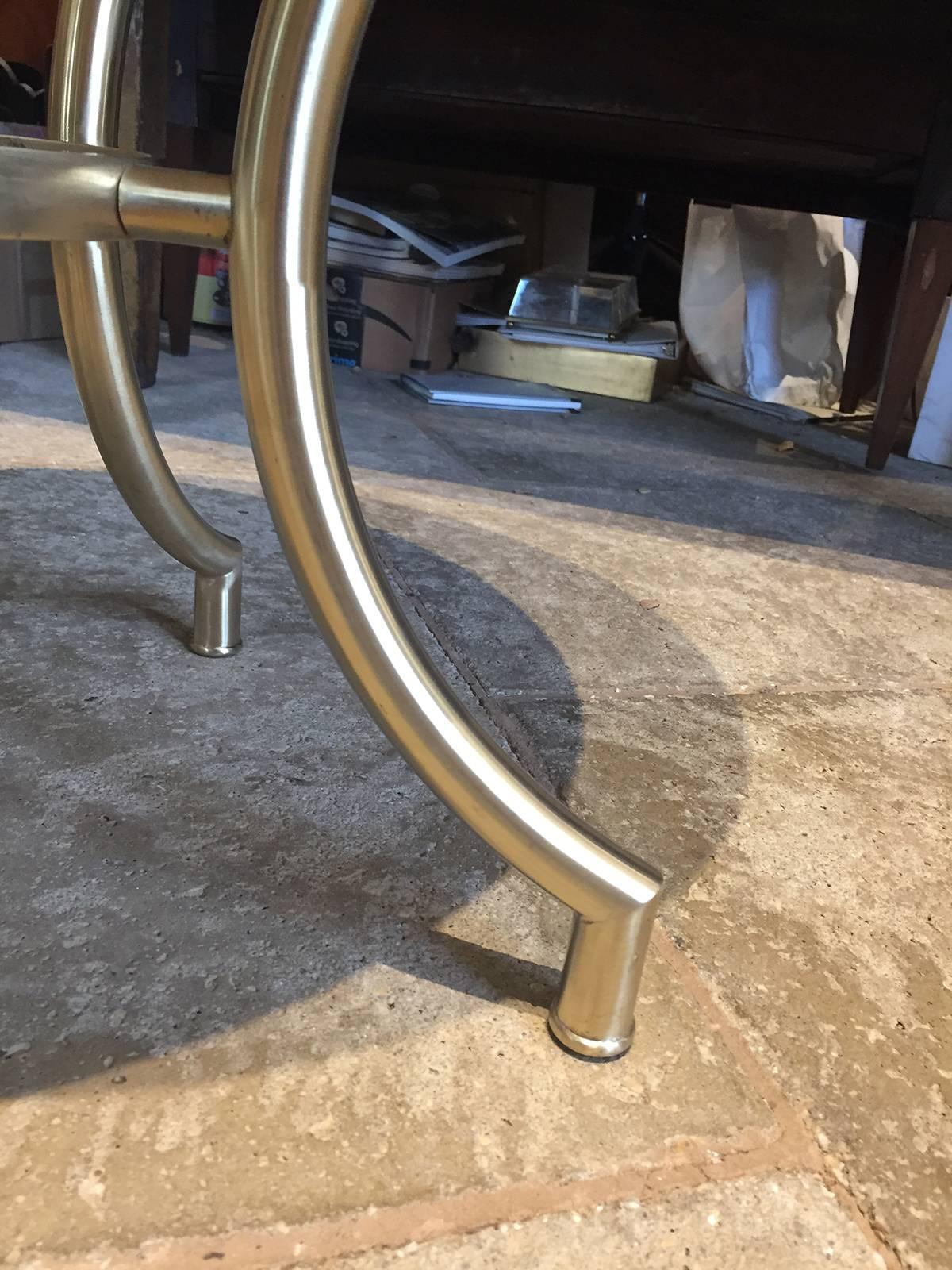 Midcentury Italian Marble Top Table, Polished Brass Base, circa 1970s 2