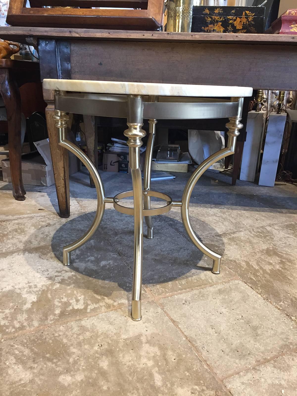 Midcentury Italian Marble Top Table, Polished Brass Base, circa 1970s 4