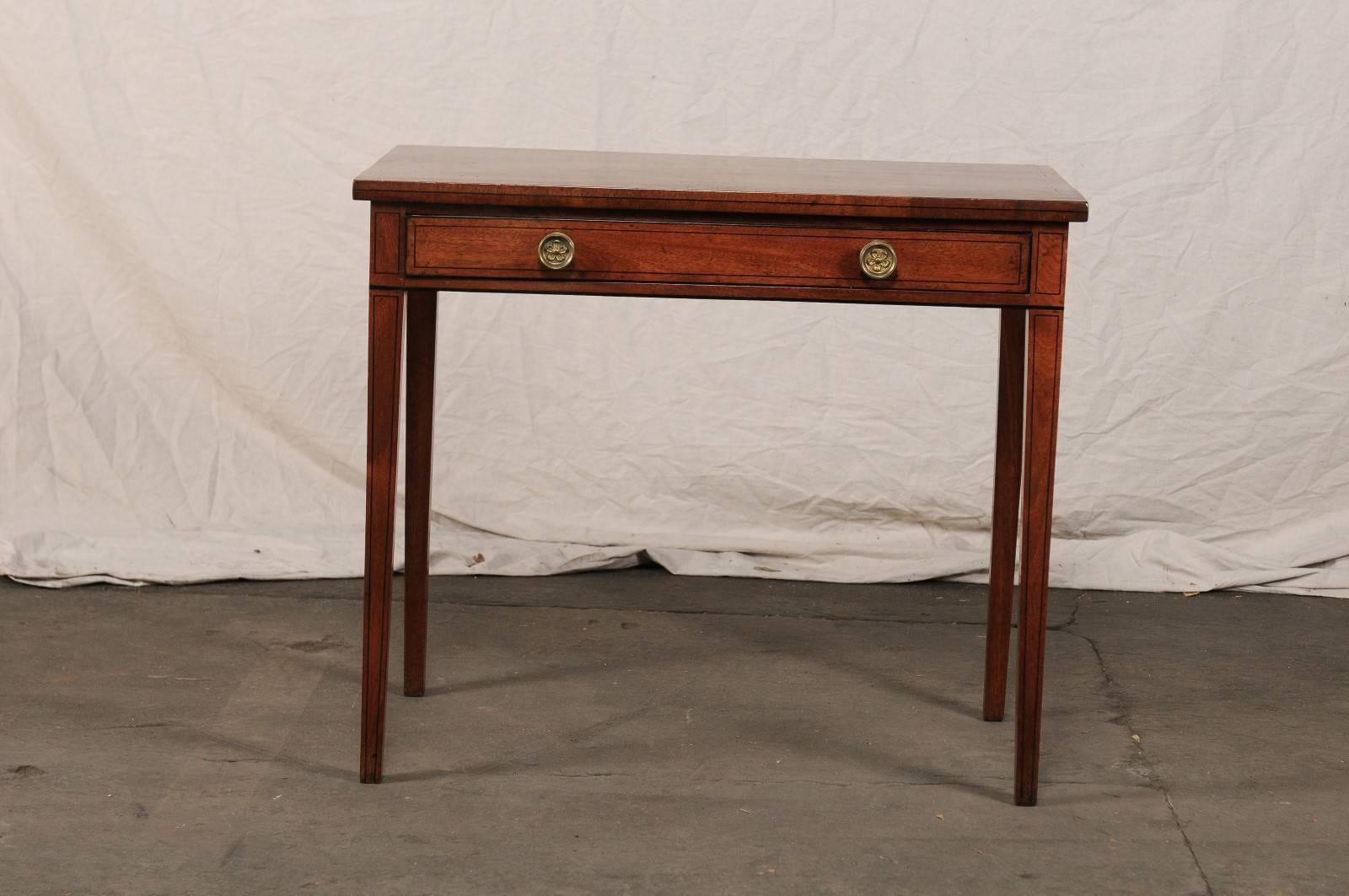 Early 19th Century English Regency Style Mahogany Table with Inlay, One Drawer In Good Condition In Atlanta, GA