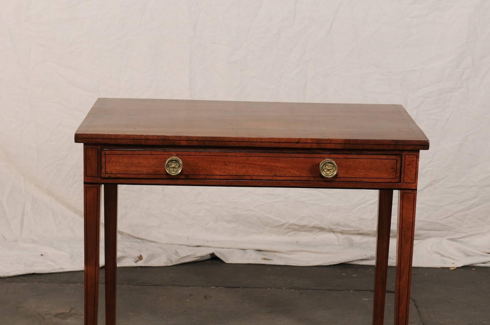 Early 19th Century English Regency Style Mahogany Table with Inlay, One Drawer 1