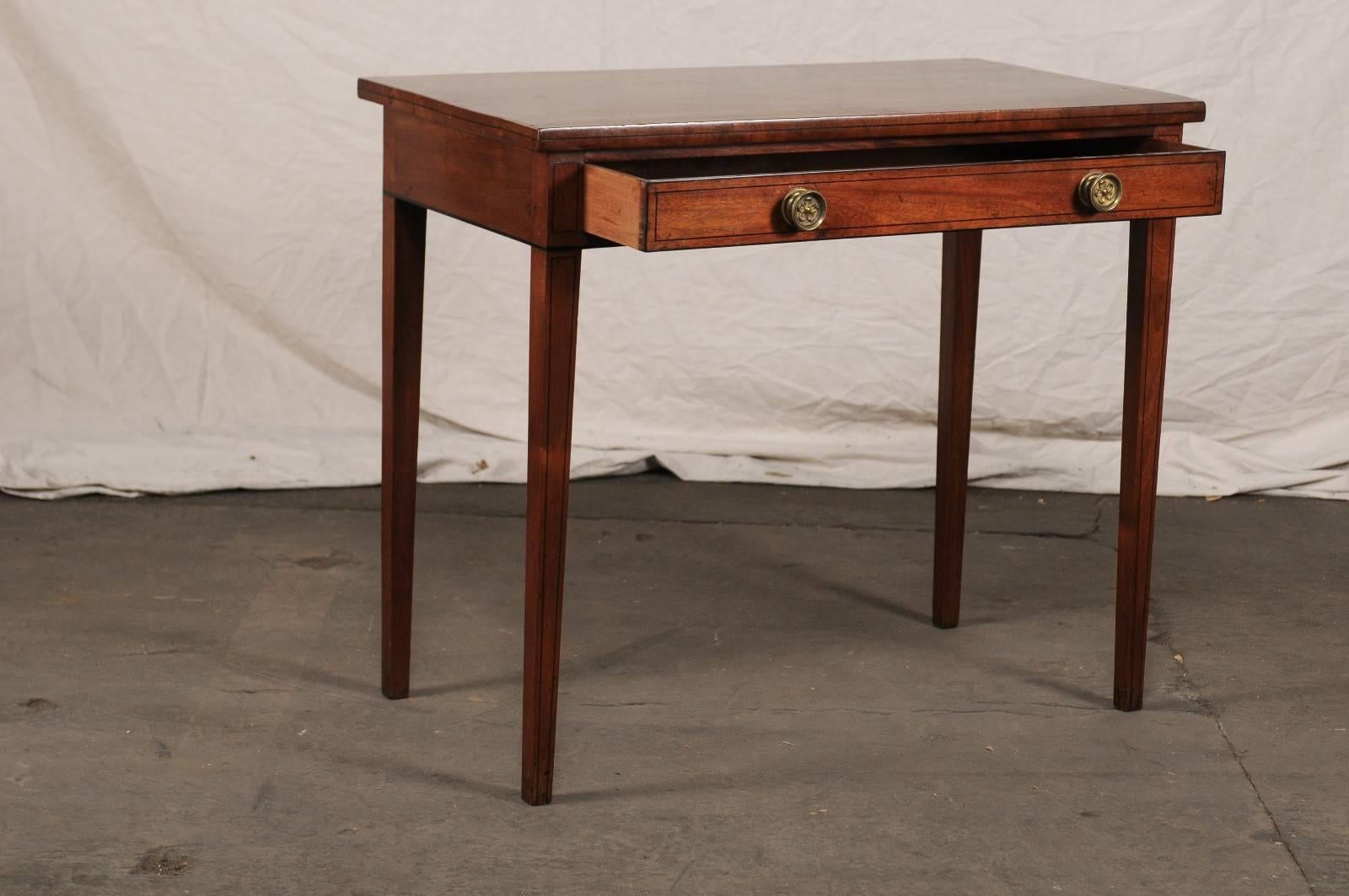 Early 19th Century English Regency Style Mahogany Table with Inlay, One Drawer 3