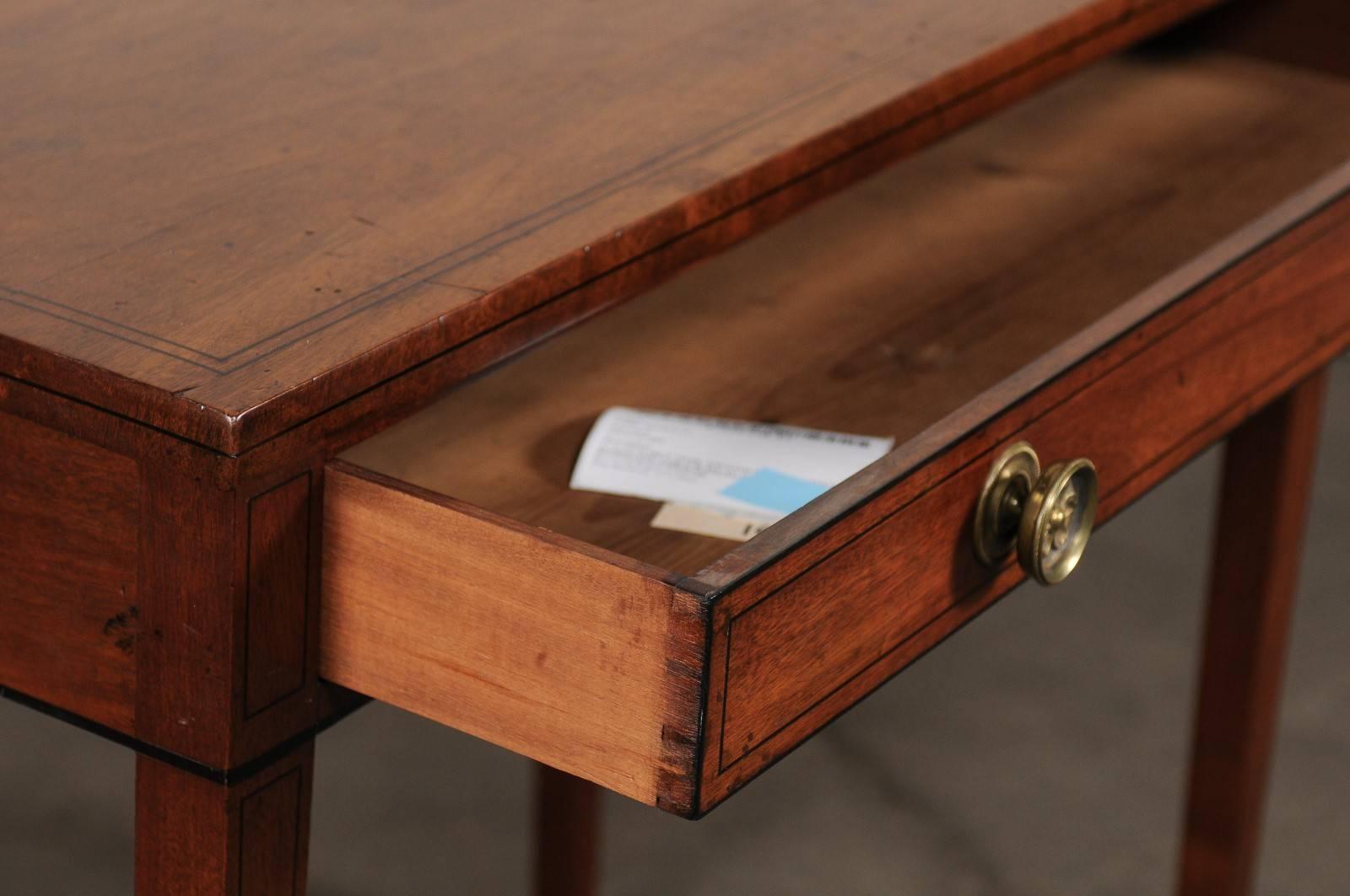 Early 19th Century English Regency Style Mahogany Table with Inlay, One Drawer 4