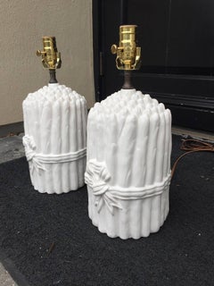 Pair of Mid Century Italian White Asparagus Lamps