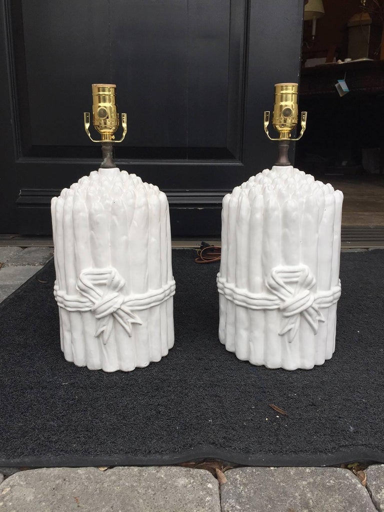 Pair of Mid Century Italian White Asparagus Lamps at 1stDibs