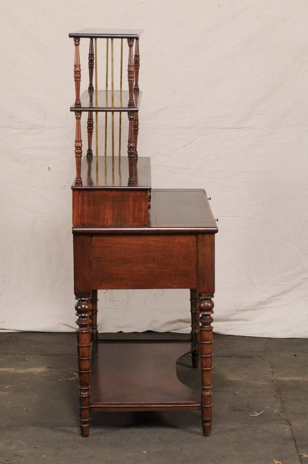 19th Century English Mahogany Book Secretary Desk Etagere with Turned Legs  3