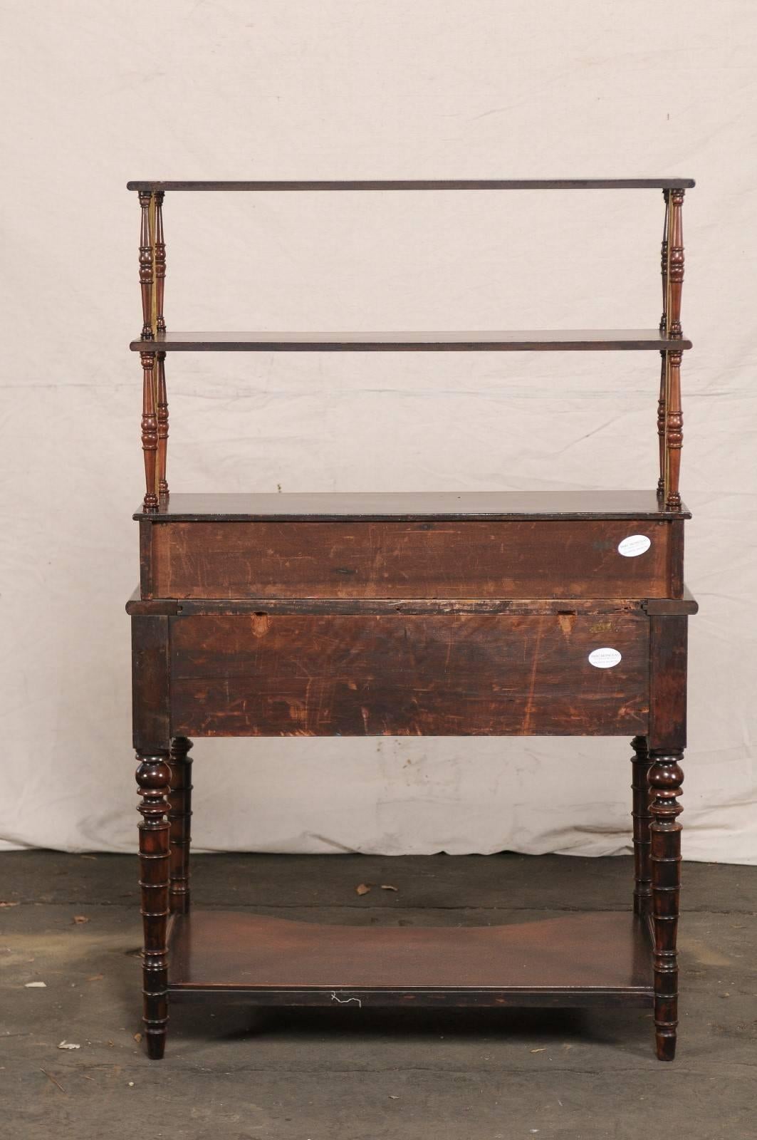 19th Century English Mahogany Book Secretary Desk Etagere with Turned Legs  4