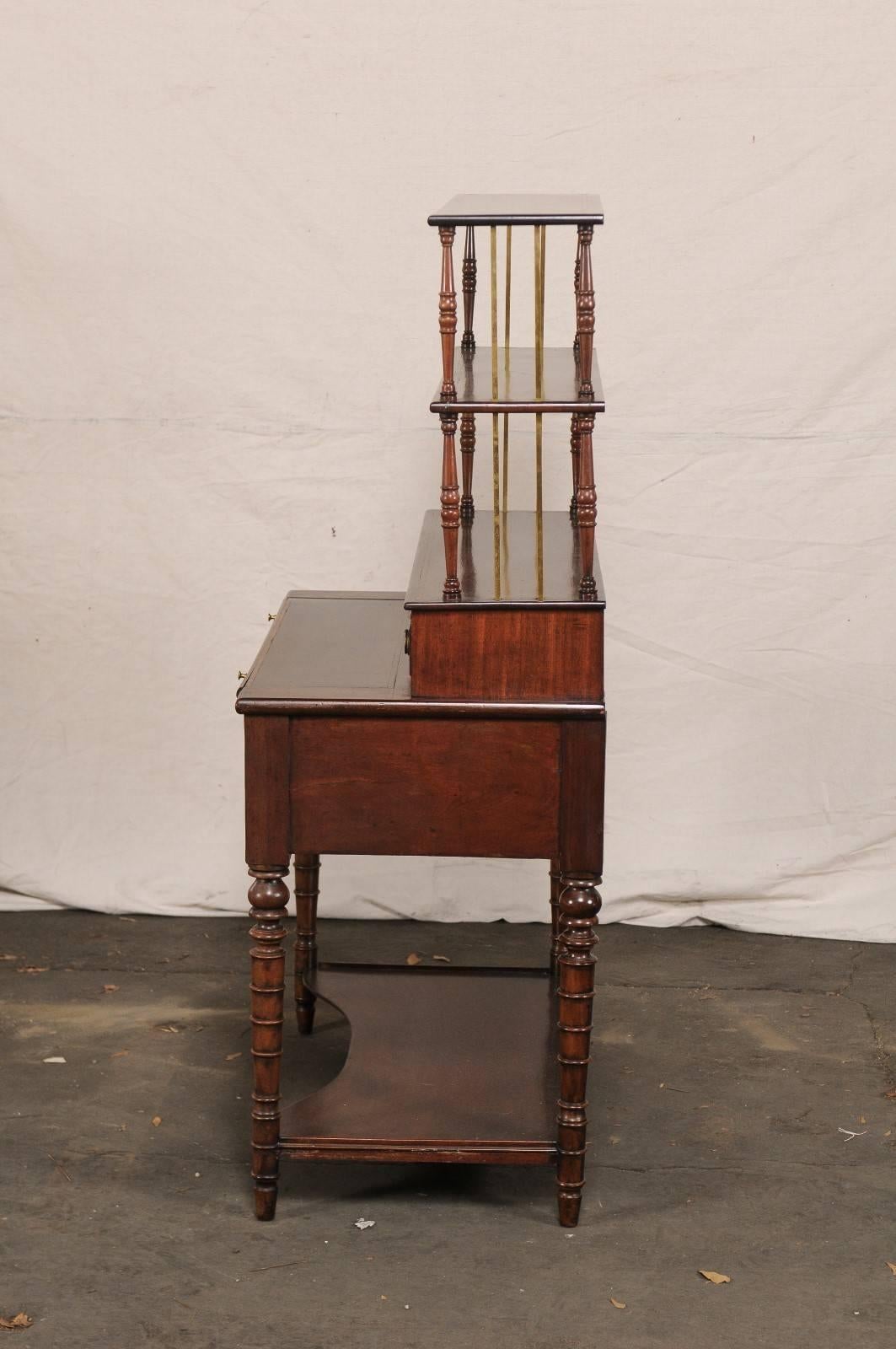 19th Century English Mahogany Book Secretary Desk Etagere with Turned Legs  5