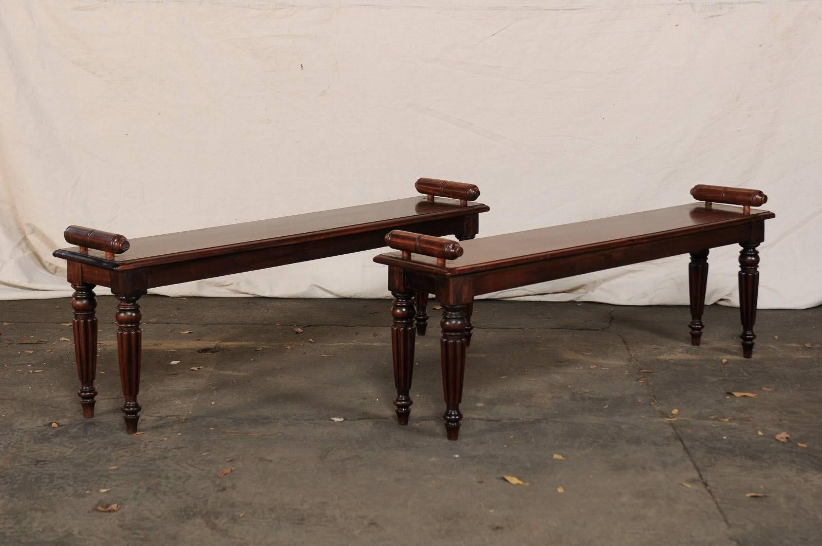 Pair of 19th century English Regency style hall benches.