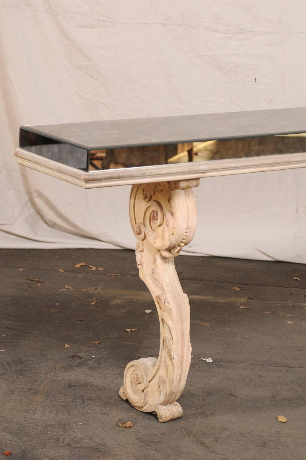 Mid-20th Century Long Hollywood Regency Mirrored Top Console, circa 1940-1950s