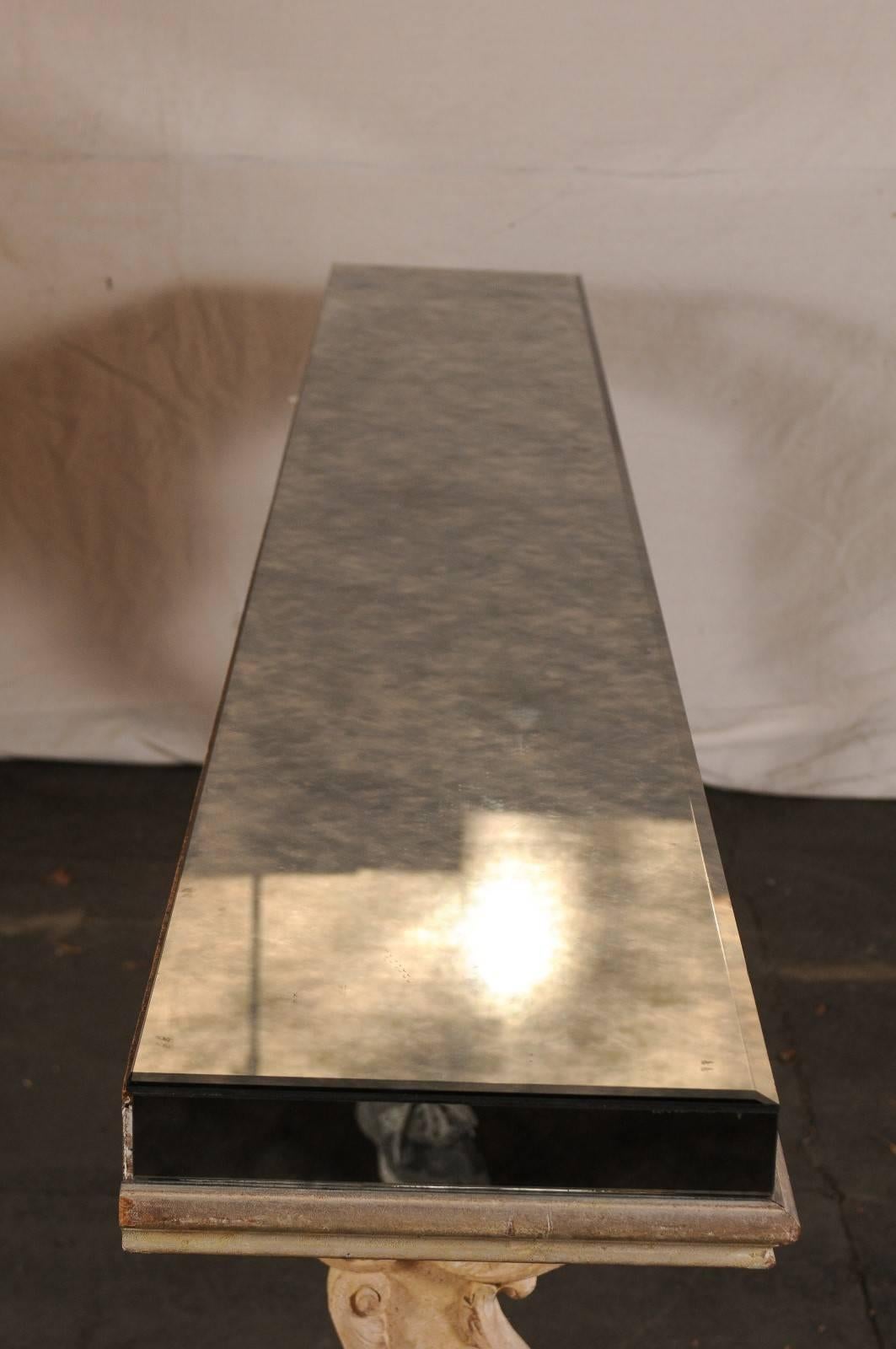 Long Hollywood Regency Mirrored Top Console, circa 1940-1950s 4