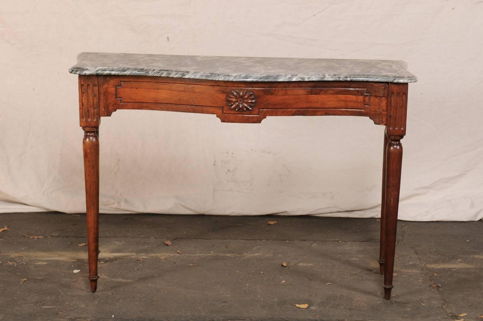 18th /19th Century Italian Fruit wood Carved Marble Top Console, Great Scale