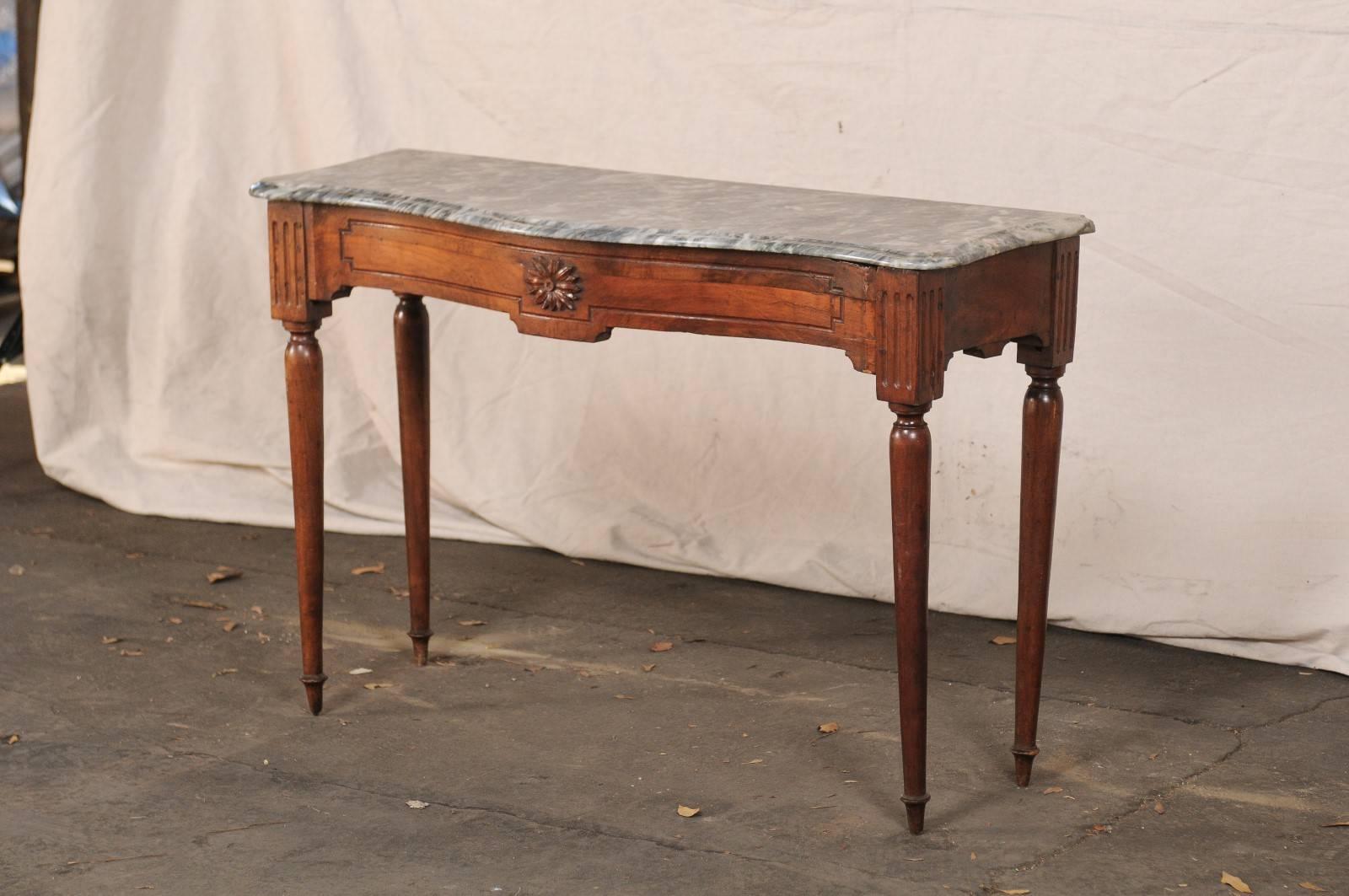 19th Century 18th Century Italian Fruit Wood Carved Marble Top Console