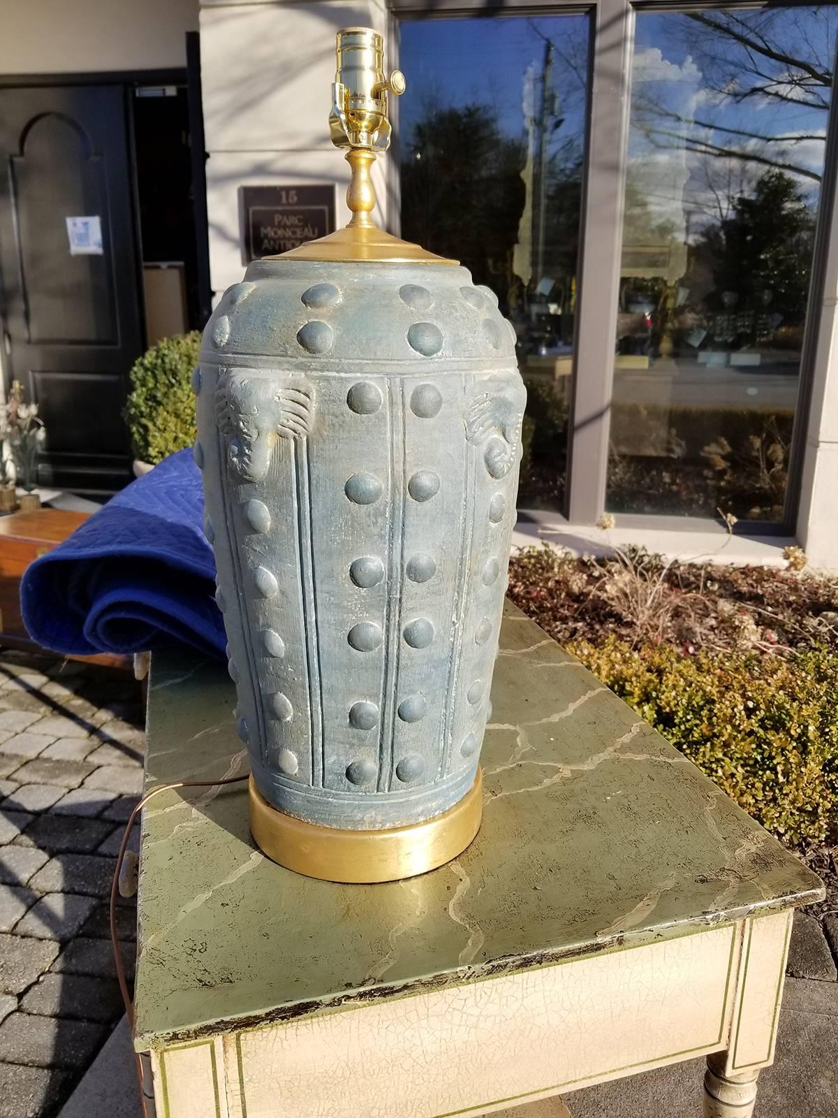 Art Deco Style Terra Cotta Vase as Lamp, American, circa 1930-1960s In Good Condition In Atlanta, GA