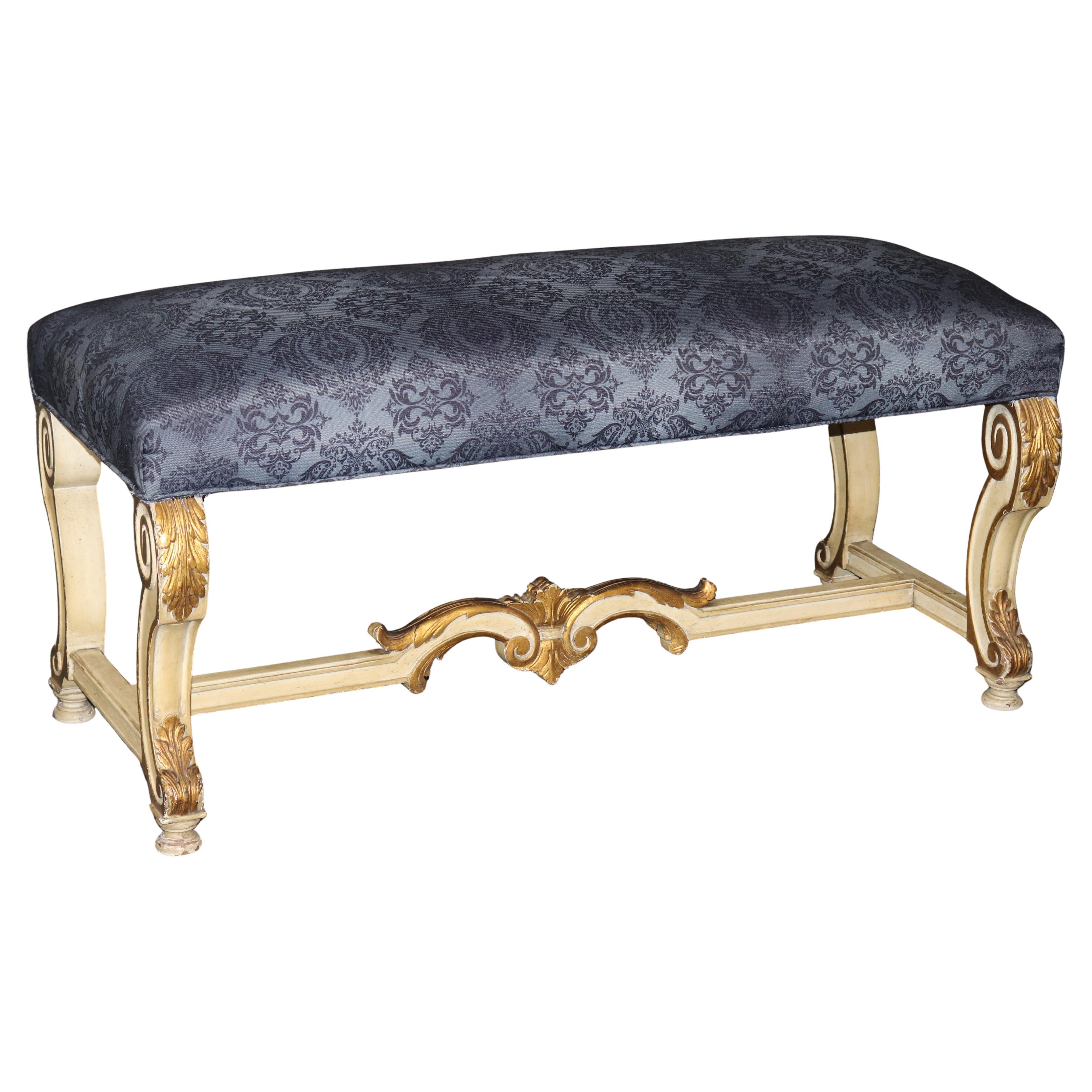 Antique French Louis XV Style Paint Decorated and Gilt Accent Bench C. 1920's