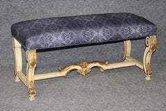 Antique French Louis XV Style Paint Decorated and Gilt Accent Bench C.C. 1920