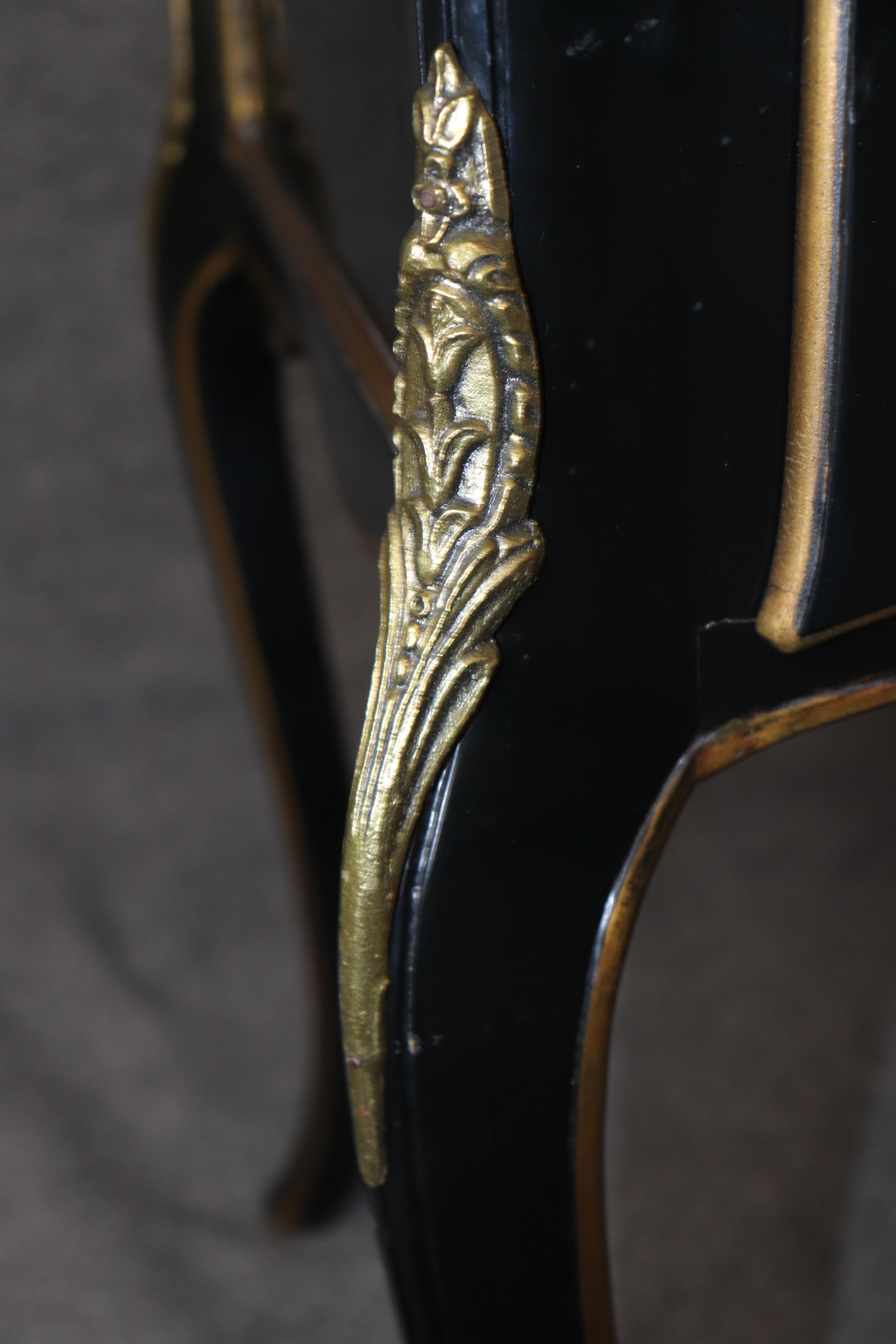 Baker Louis XV Style Black Ebonized Brass Mounted Leather Top Desk For Sale 7
