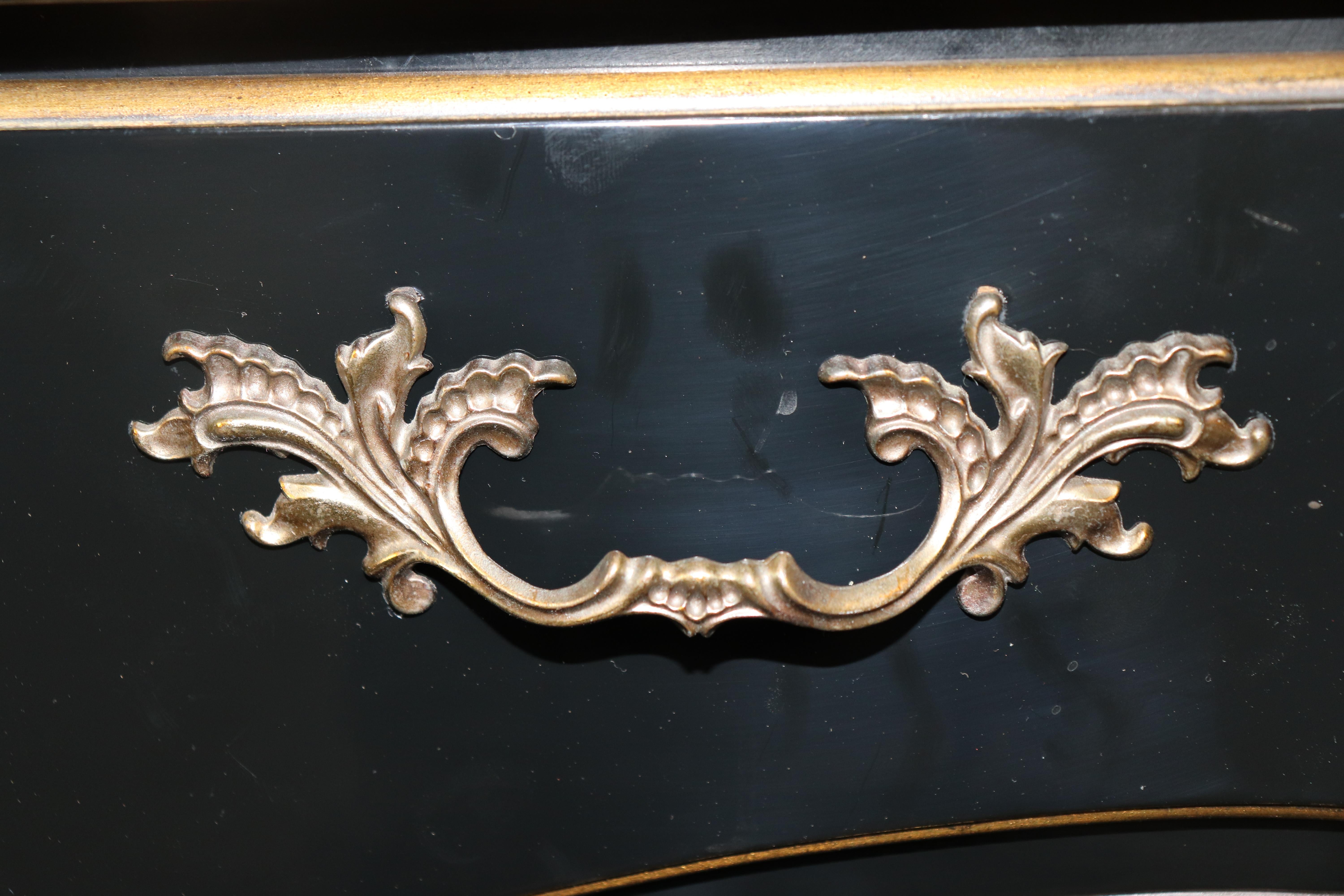 Baker Louis XV Style Black Ebonized Brass Mounted Leather Top Desk For Sale 5