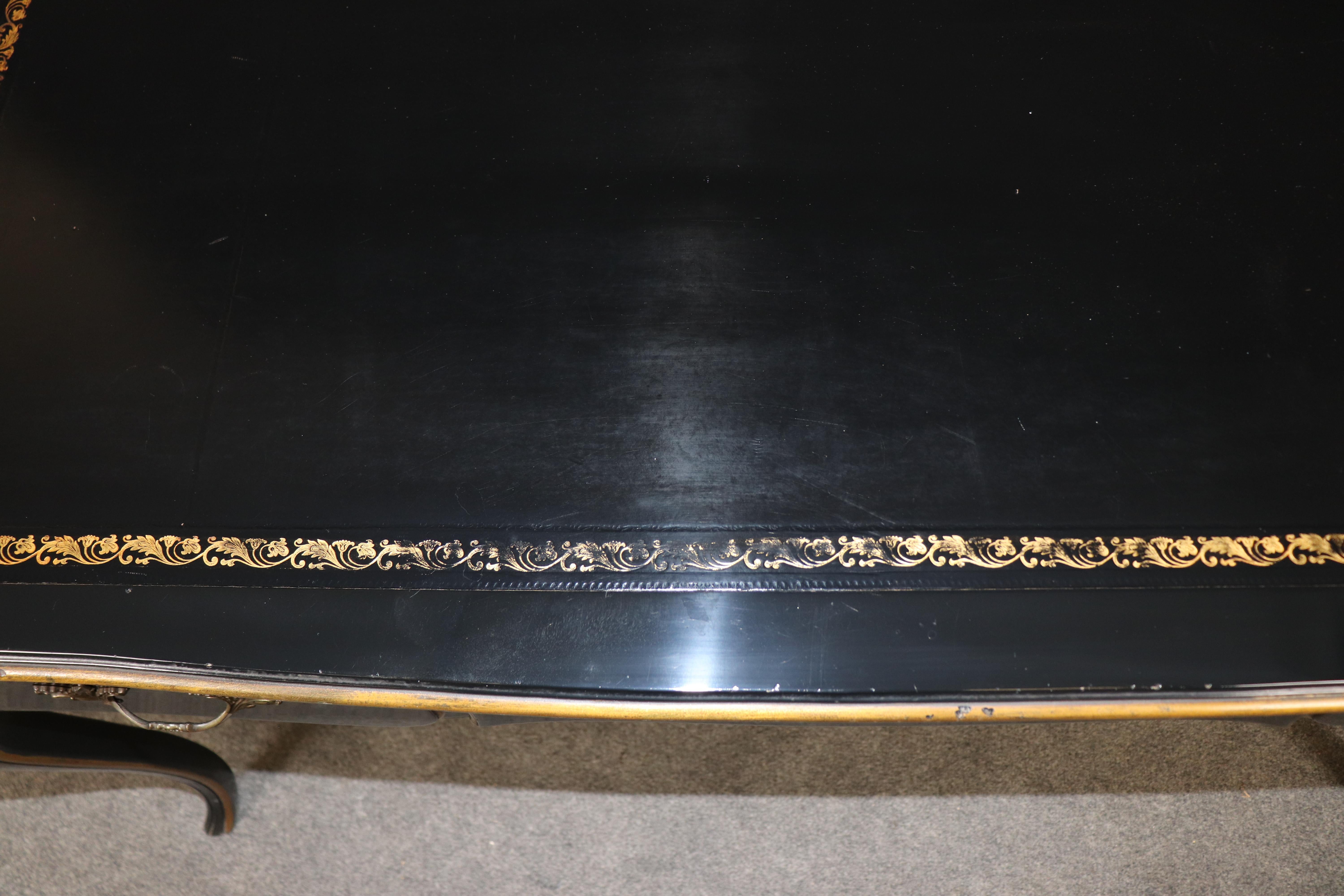 Baker Louis XV Style Black Ebonized Brass Mounted Leather Top Desk For Sale 9