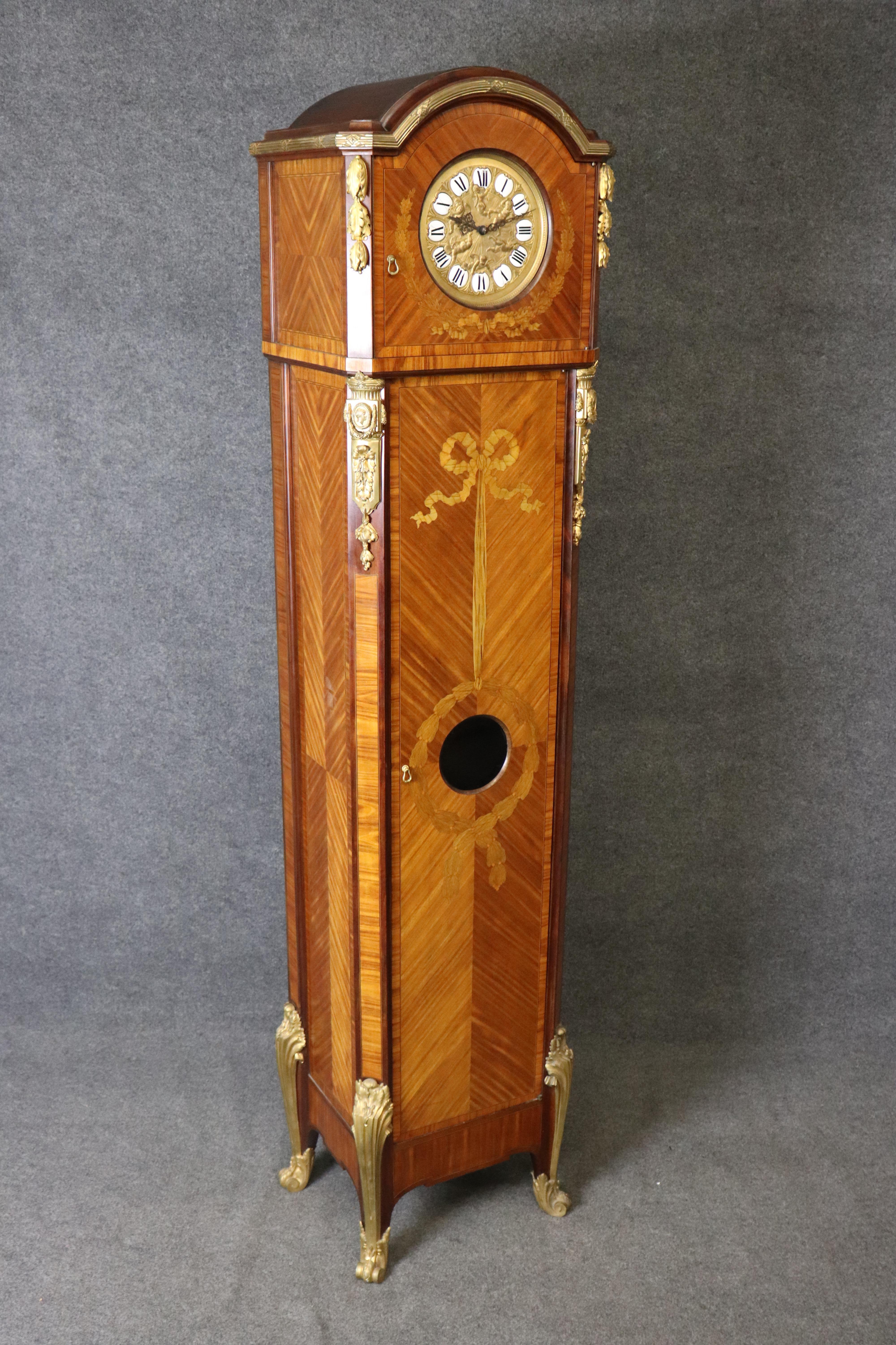 Hand-Carved French Louis XV Style Bronze Ormolu Mounted Tall Case Clock Manner of Zwiener For Sale