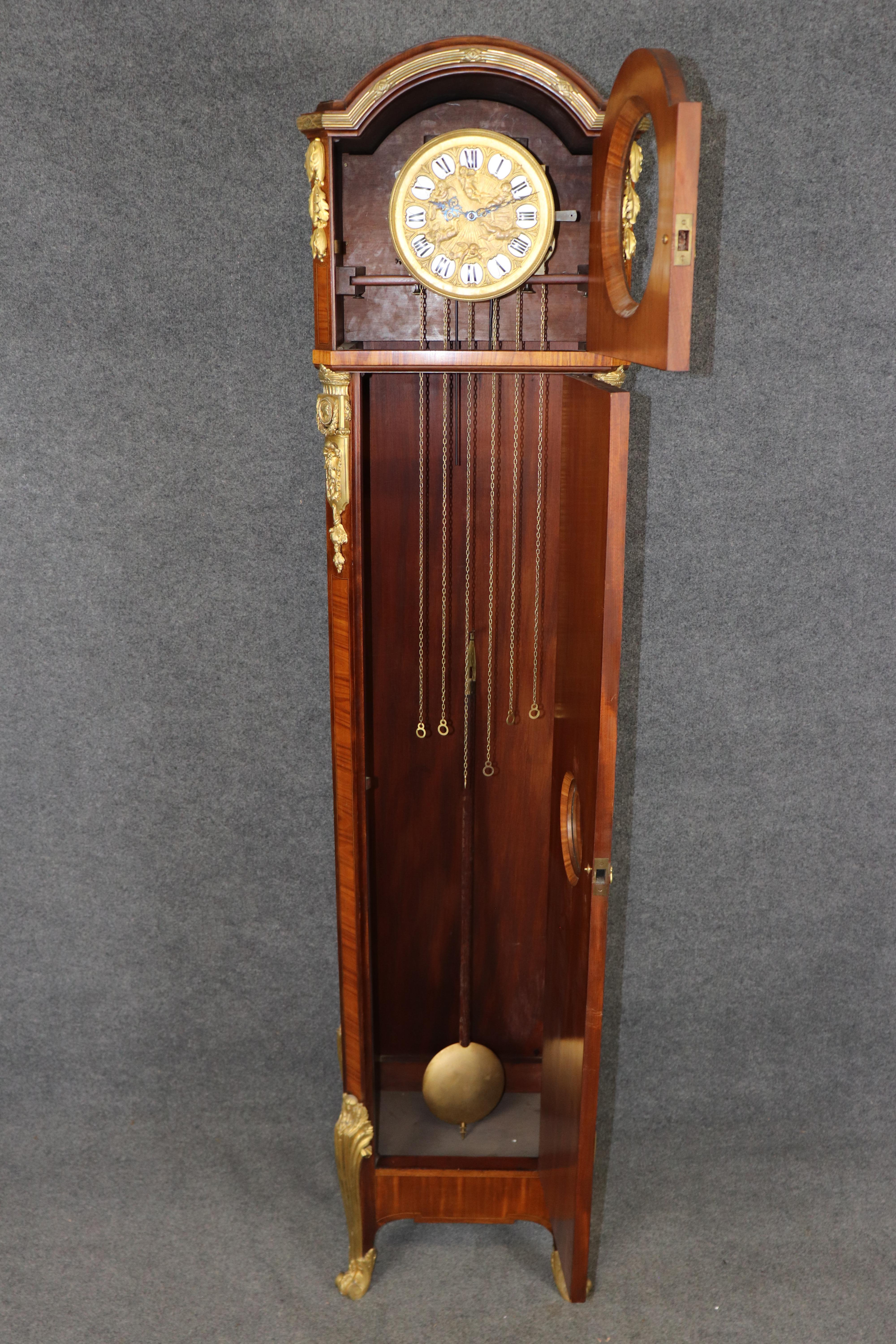 French Louis XV Style Bronze Ormolu Mounted Tall Case Clock Manner of Zwiener For Sale 2